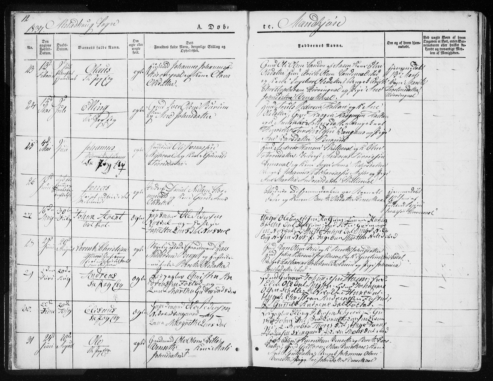 Ministerialprotokoller, klokkerbøker og fødselsregistre - Nord-Trøndelag, AV/SAT-A-1458/717/L0154: Ministerialbok nr. 717A06 /1, 1836-1849, s. 12