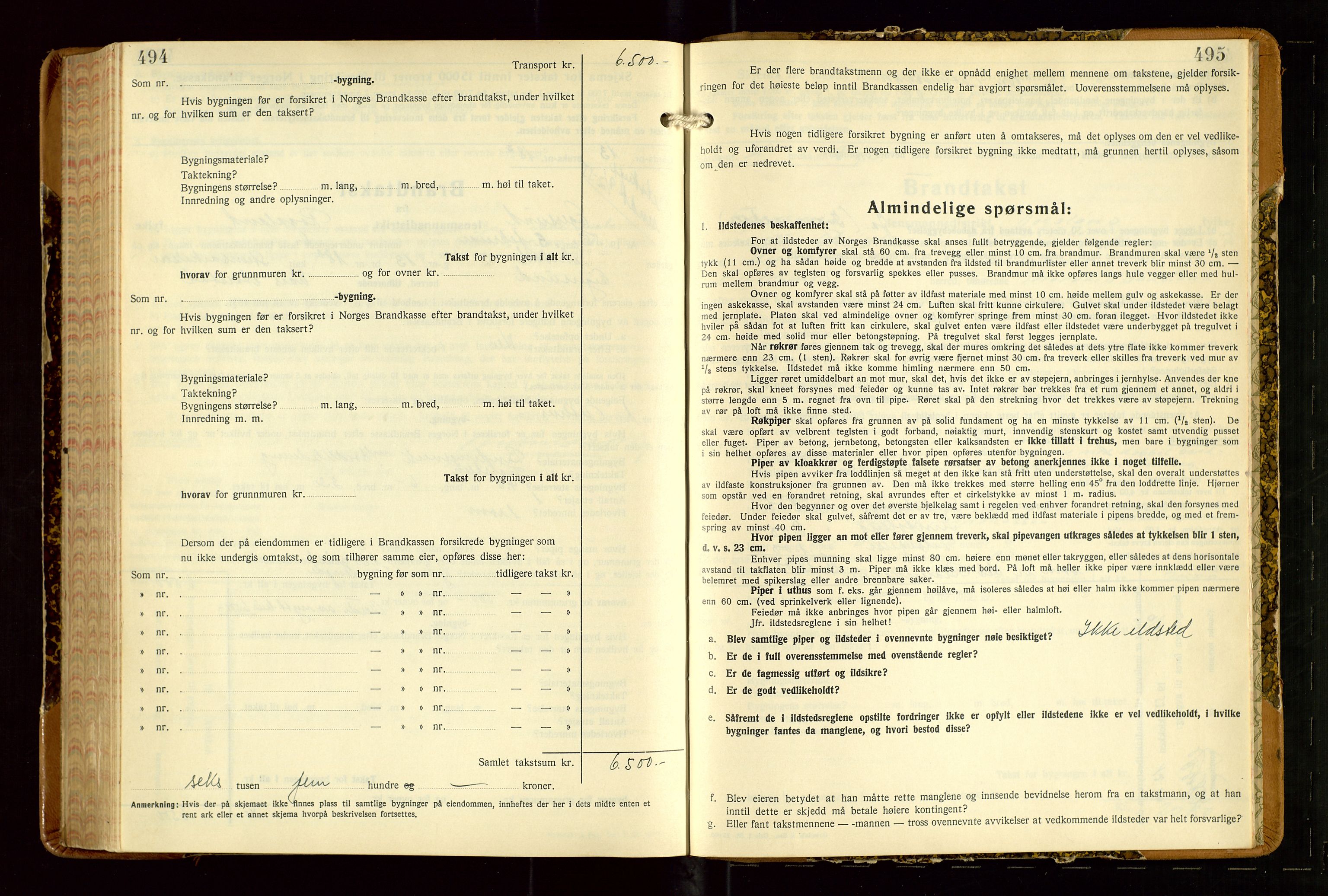 Eigersund lensmannskontor, AV/SAST-A-100171/Gob/L0007: "Brandtakstprotokoll", 1938-1955, s. 494-495