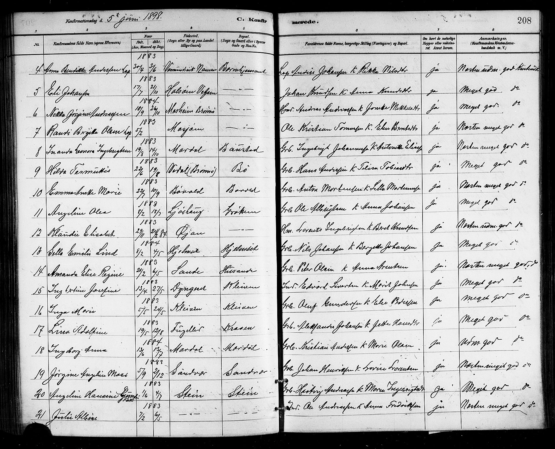 Ministerialprotokoller, klokkerbøker og fødselsregistre - Nordland, AV/SAT-A-1459/812/L0188: Klokkerbok nr. 812C06, 1884-1912, s. 208