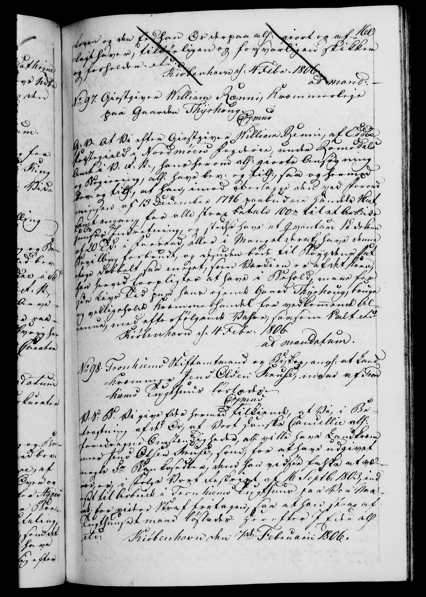 Danske Kanselli 1800-1814, AV/RA-EA-3024/H/Hf/Hfb/Hfba/L0003: Registranter, 1805-1807, s. 160a