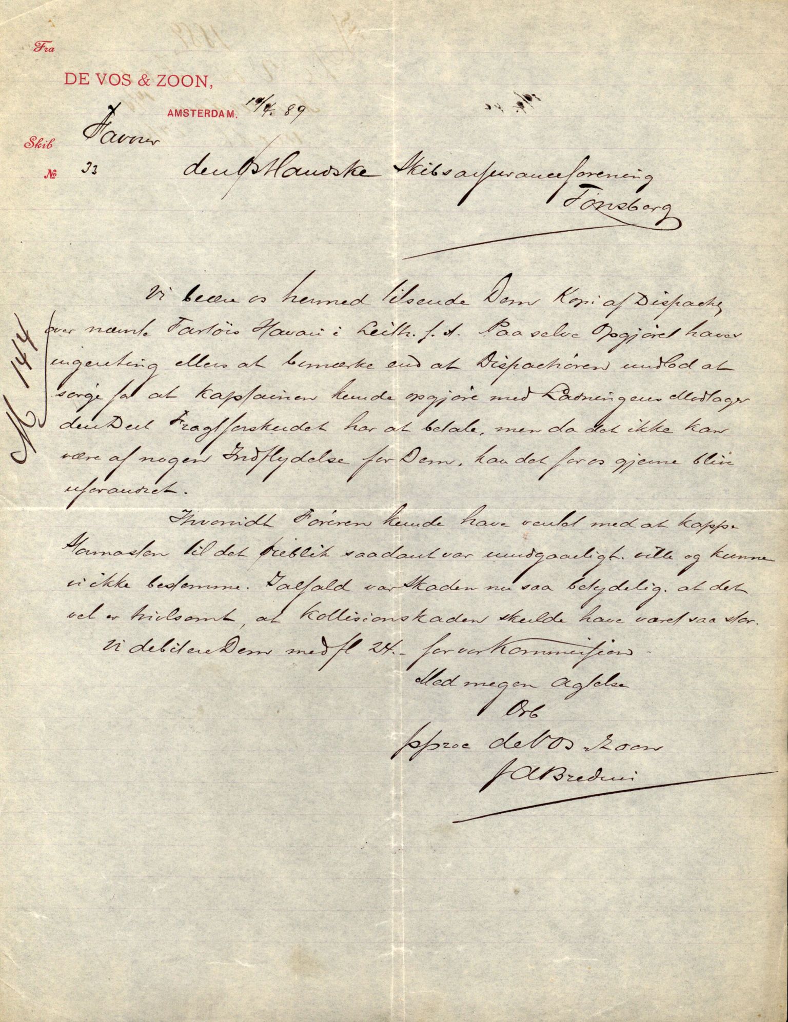 Pa 63 - Østlandske skibsassuranceforening, VEMU/A-1079/G/Ga/L0023/0003: Havaridokumenter / Else Katrine, Einar, Ethel, Finland, Favour, 1888, s. 54