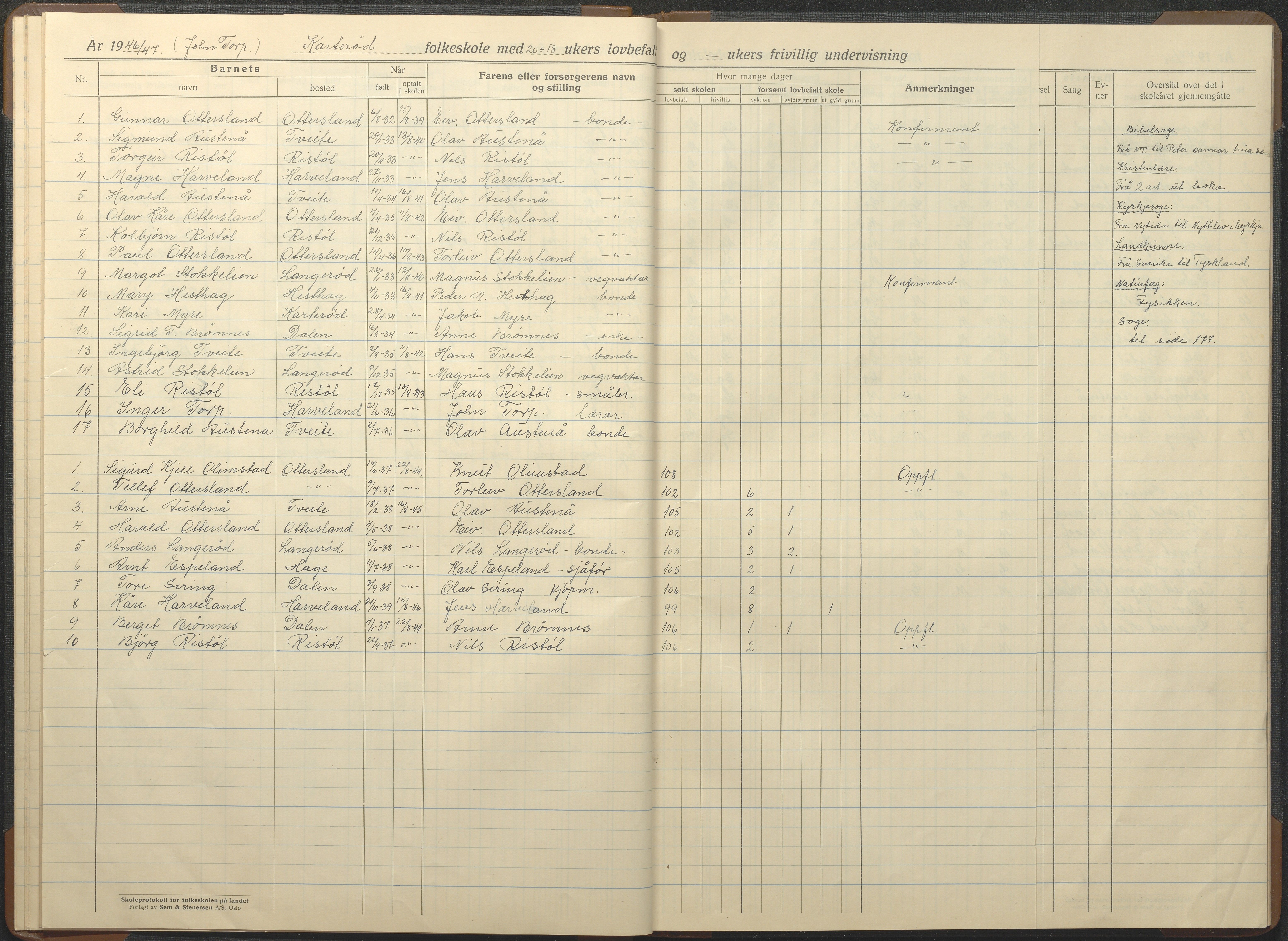 Austre Moland kommune, AAKS/KA0918-PK/09/09c/L0010: Skoleprotokoll, 1938-1955