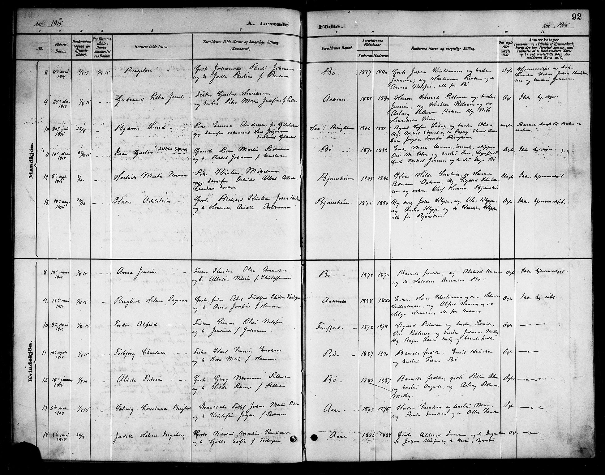 Ministerialprotokoller, klokkerbøker og fødselsregistre - Nordland, AV/SAT-A-1459/898/L1427: Klokkerbok nr. 898C02, 1887-1917, s. 92