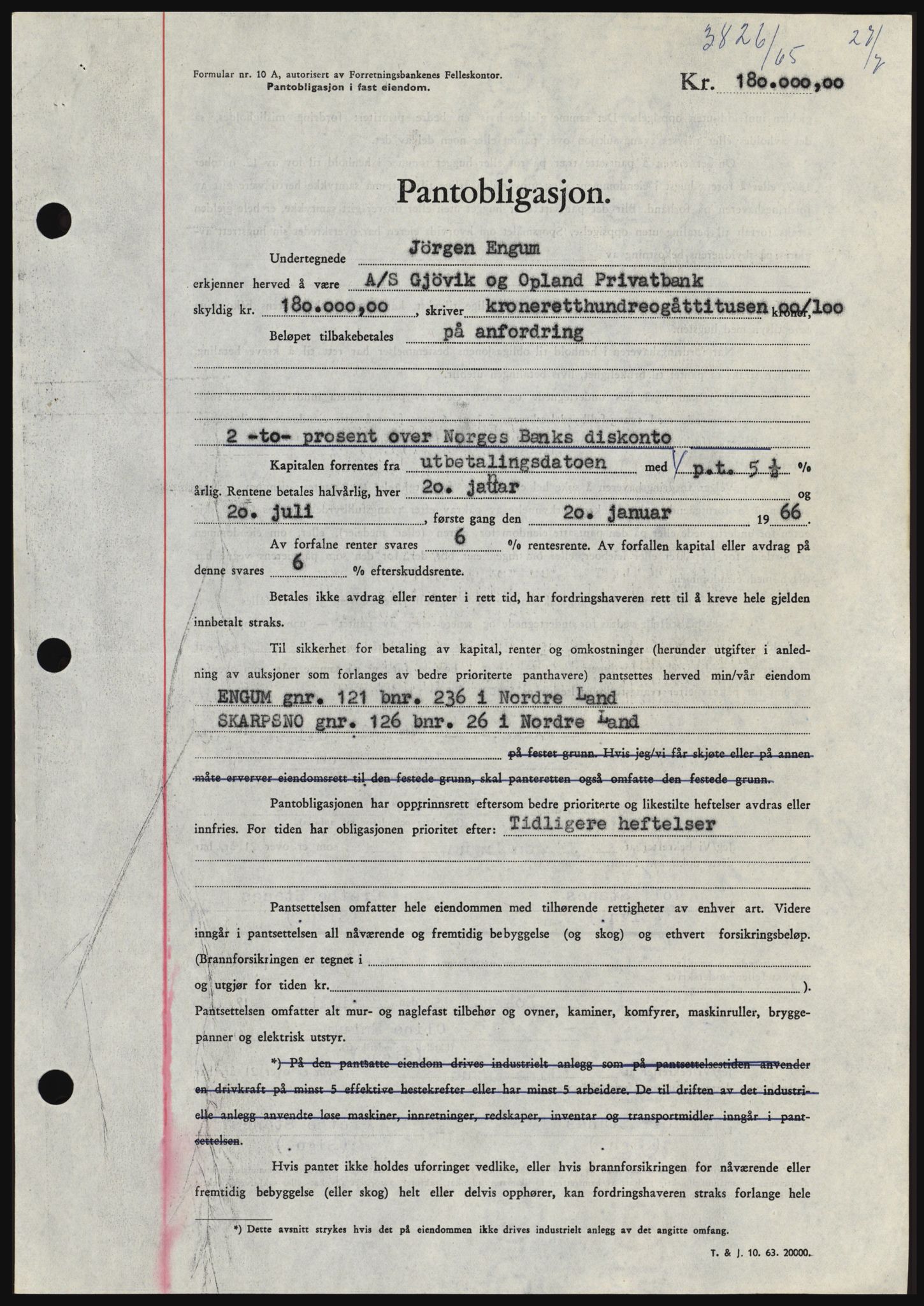 Hadeland og Land tingrett, SAH/TING-010/H/Hb/Hbc/L0059: Pantebok nr. B59, 1965-1965, Dagboknr: 3826/1965