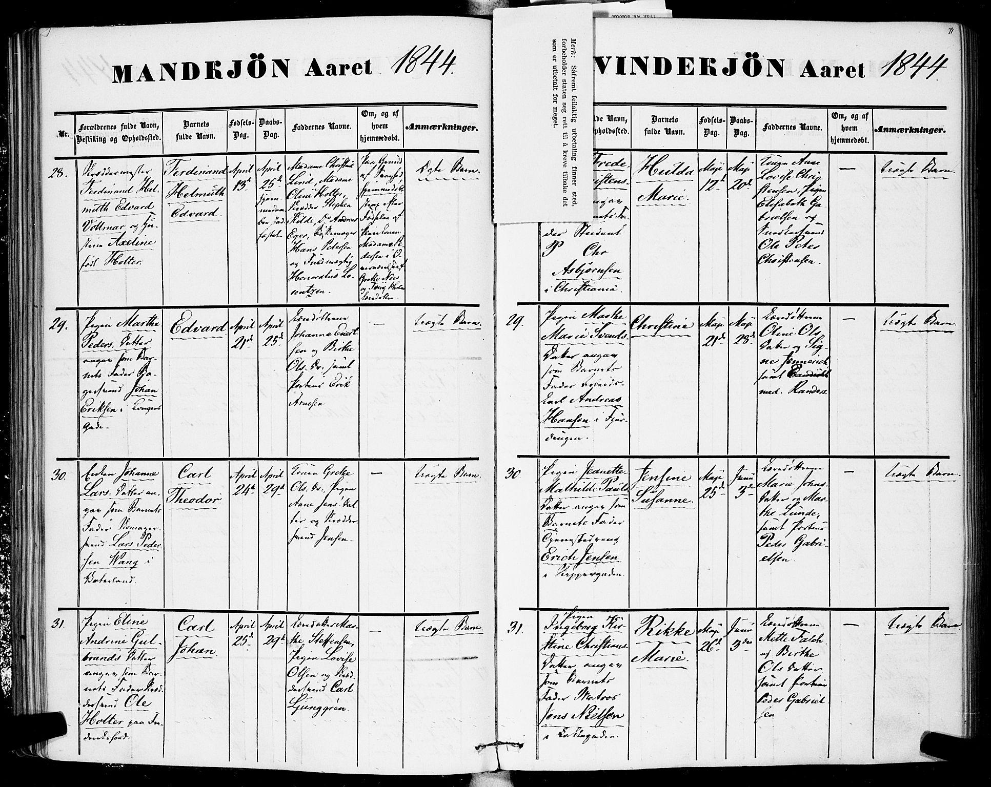 Rikshospitalet prestekontor Kirkebøker, AV/SAO-A-10309b/F/L0003: Ministerialbok nr. 3, 1841-1853, s. 71