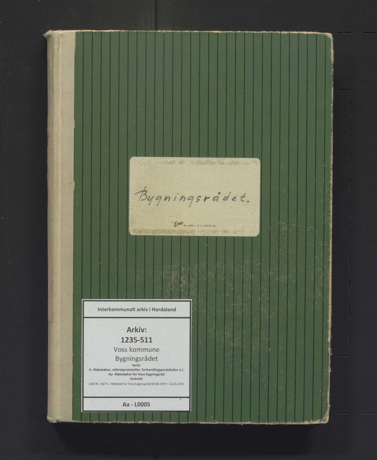 Voss kommune. Bygningsrådet, IKAH/1235-511/A/Aa/L0005: Møtebok for Voss bygningsråd, 1970-1971