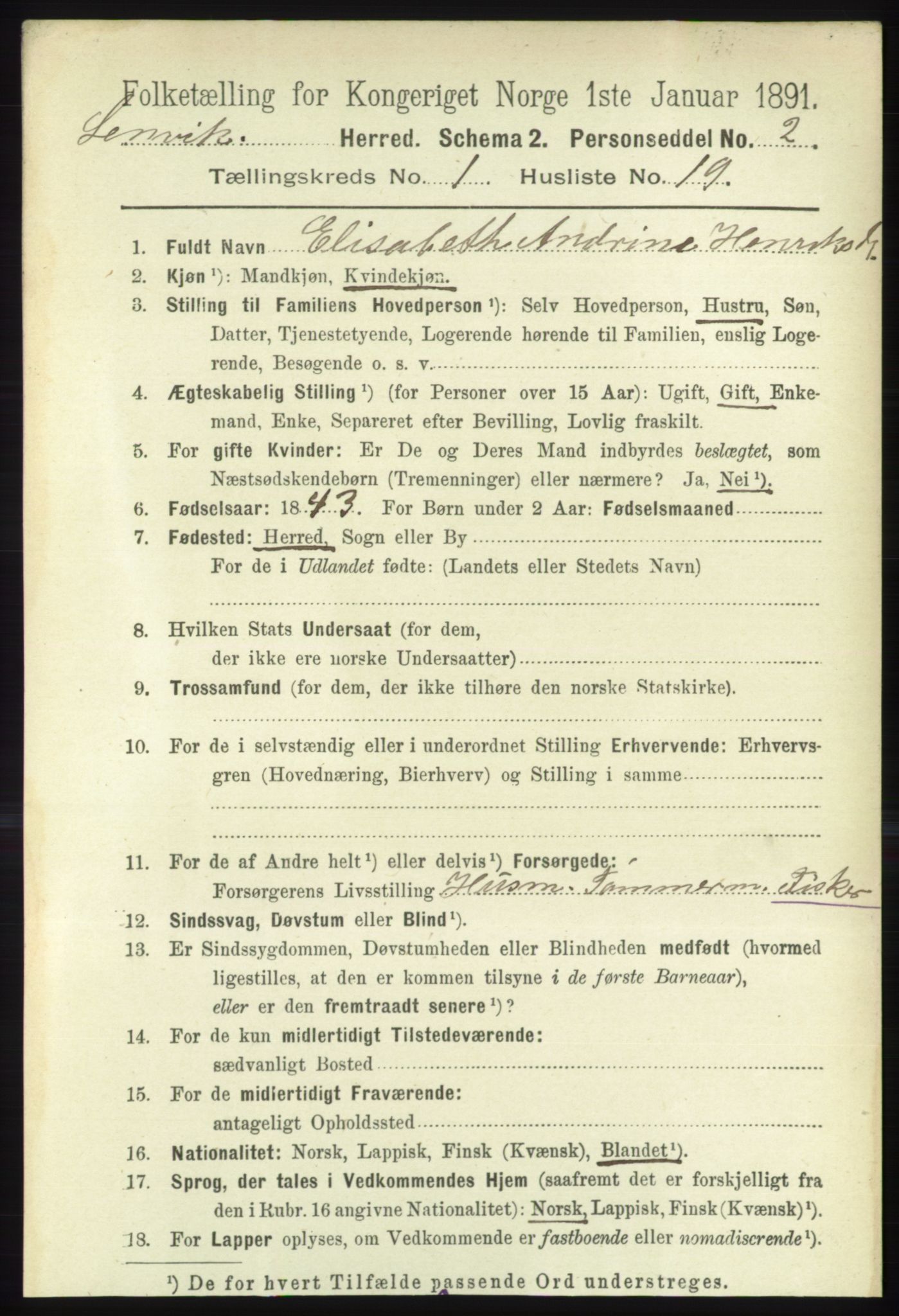 RA, Folketelling 1891 for 1931 Lenvik herred, 1891, s. 233