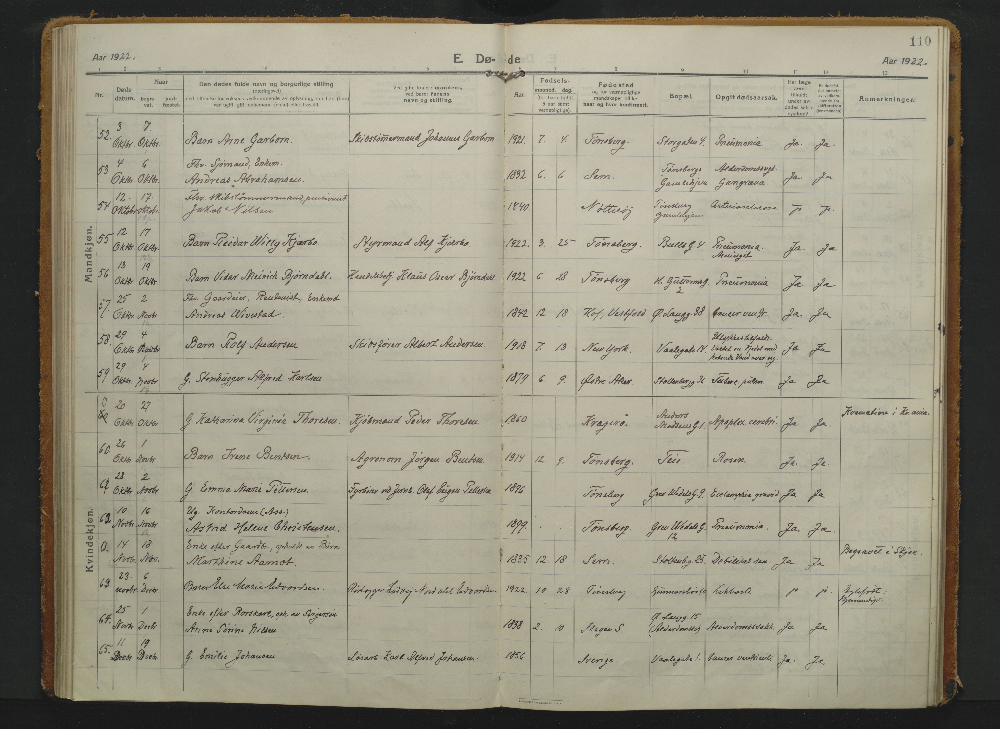 Tønsberg kirkebøker, AV/SAKO-A-330/F/Fa/L0019: Ministerialbok nr. I 19, 1914-1928, s. 110