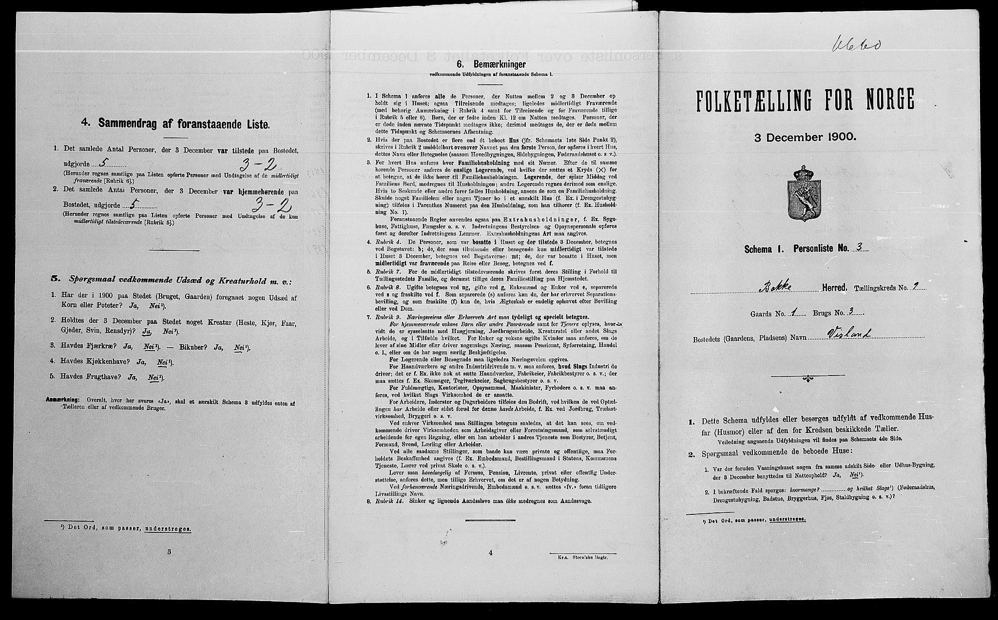 SAK, Folketelling 1900 for 1045 Bakke herred, 1900, s. 485