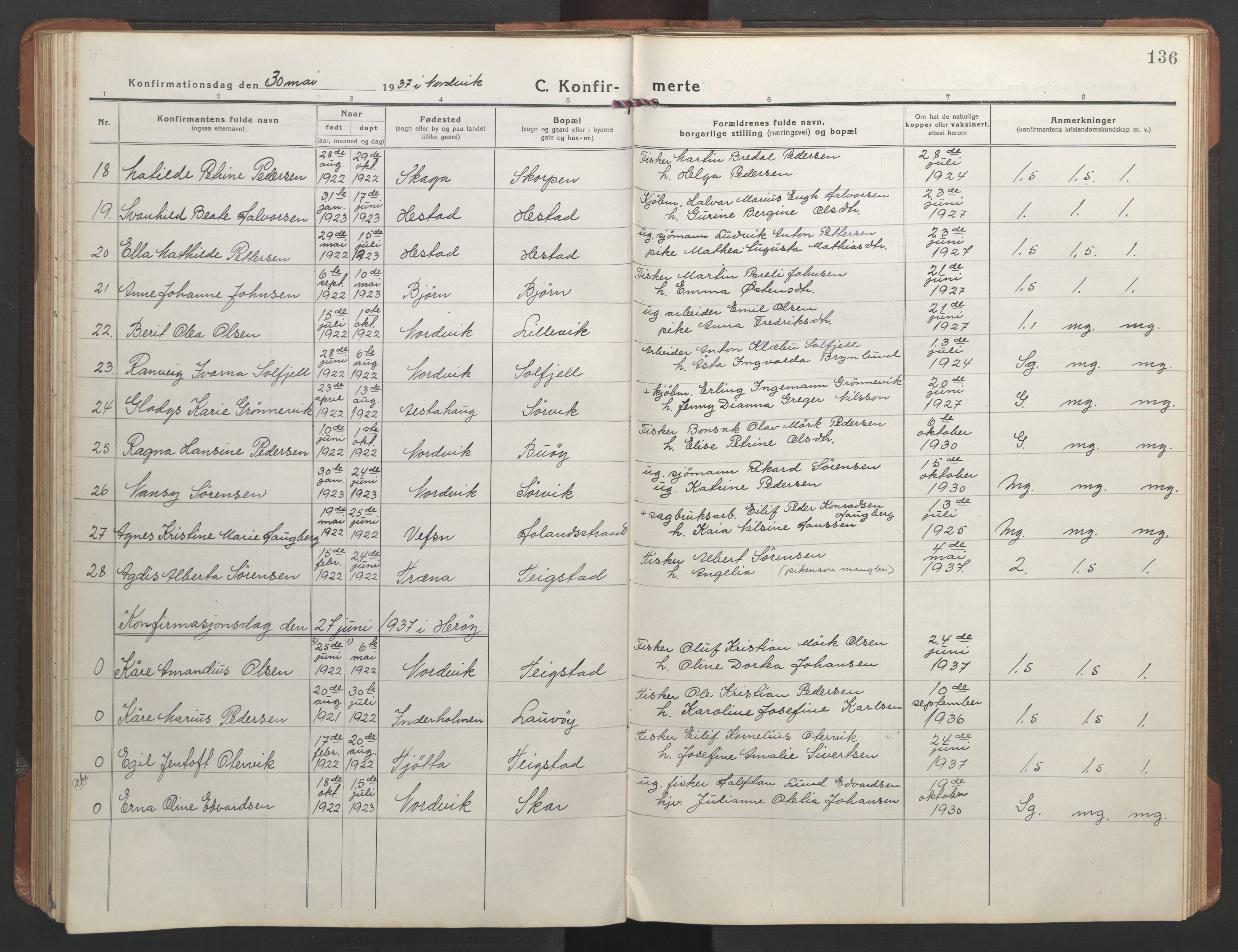 Ministerialprotokoller, klokkerbøker og fødselsregistre - Nordland, AV/SAT-A-1459/836/L0539: Klokkerbok nr. 836C03, 1917-1949, s. 136