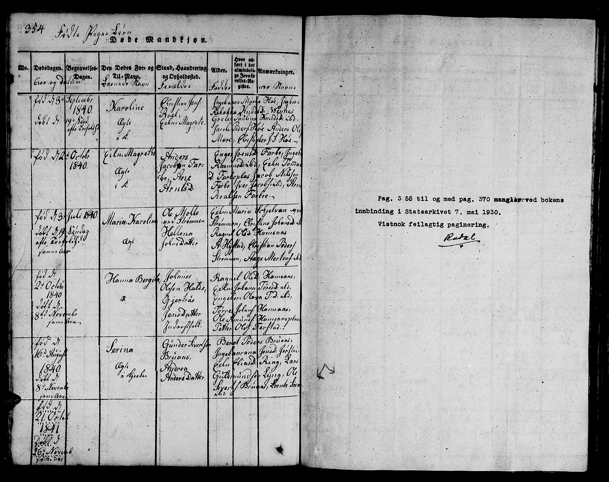 Ministerialprotokoller, klokkerbøker og fødselsregistre - Nord-Trøndelag, SAT/A-1458/730/L0298: Klokkerbok nr. 730C01, 1816-1849, s. 354-355