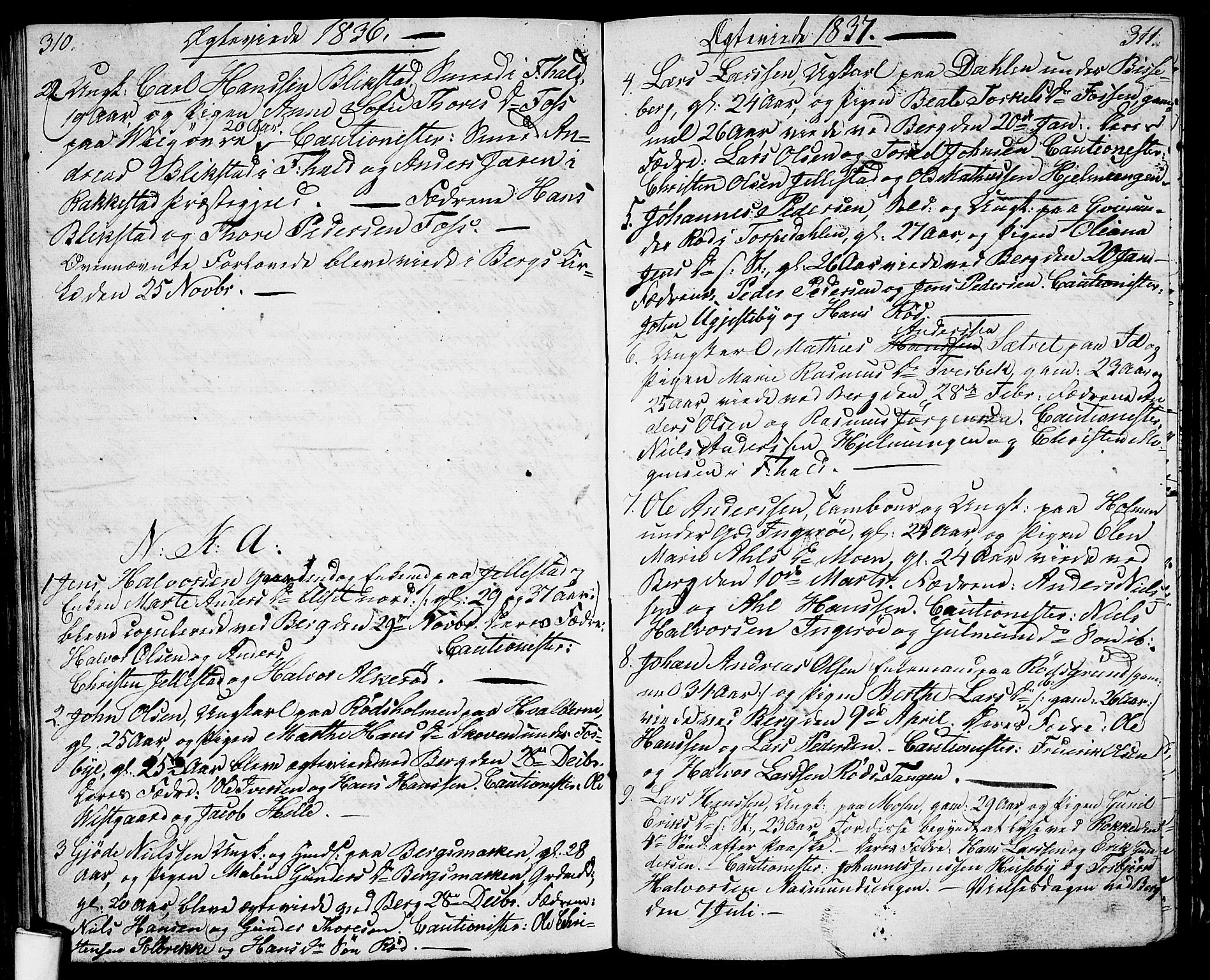 Berg prestekontor Kirkebøker, SAO/A-10902/G/Ga/L0002: Klokkerbok nr. I 2, 1832-1844, s. 310-311