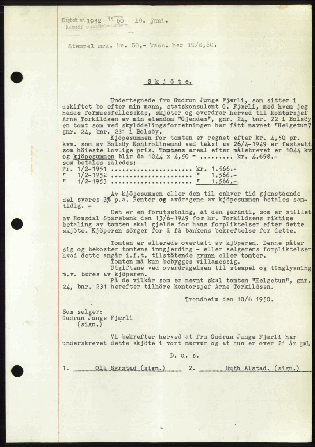 Romsdal sorenskriveri, SAT/A-4149/1/2/2C: Pantebok nr. A33, 1950-1950, Dagboknr: 1942/1950