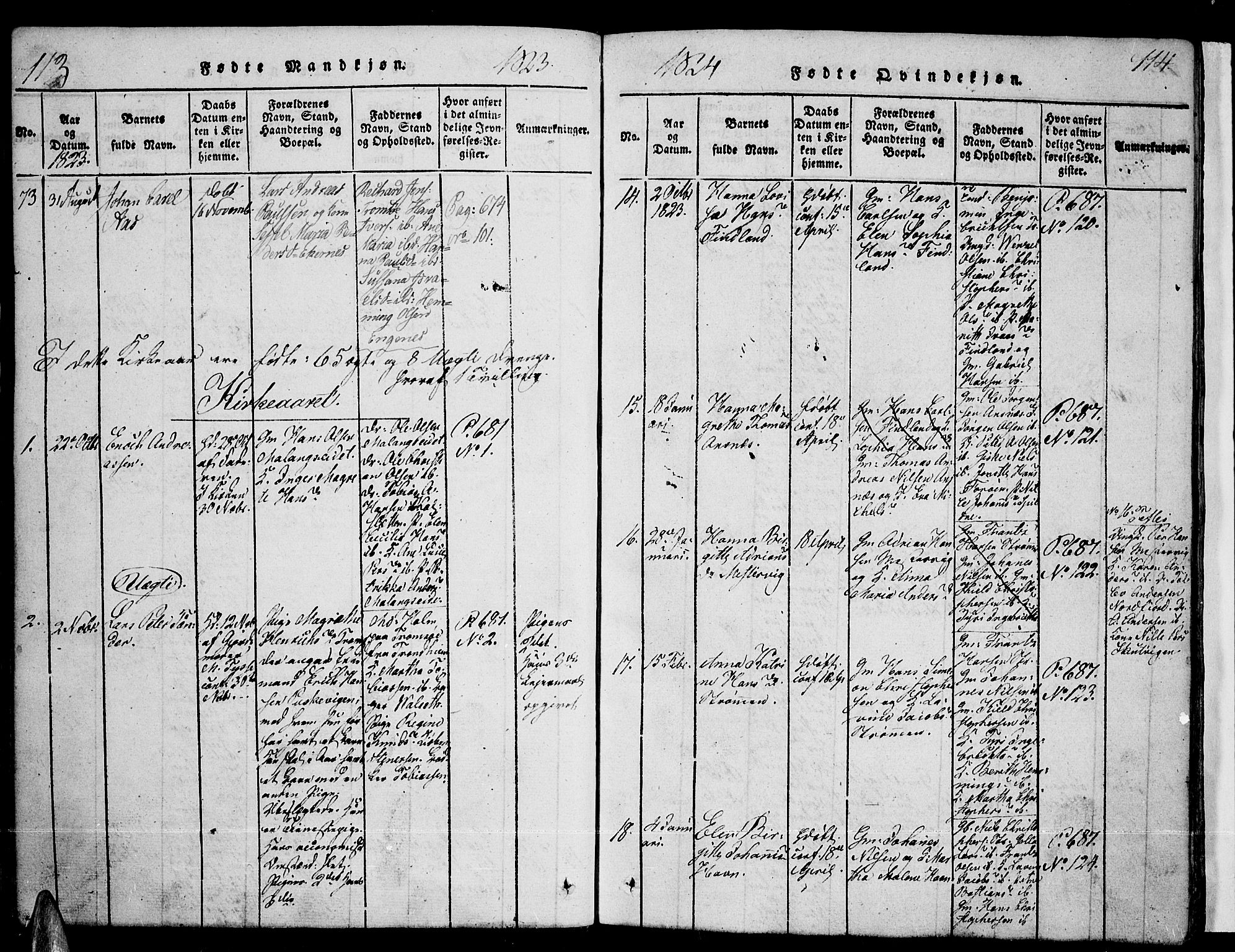 Tromsø sokneprestkontor/stiftsprosti/domprosti, AV/SATØ-S-1343/G/Ga/L0007kirke: Ministerialbok nr. 7, 1821-1828, s. 113-114