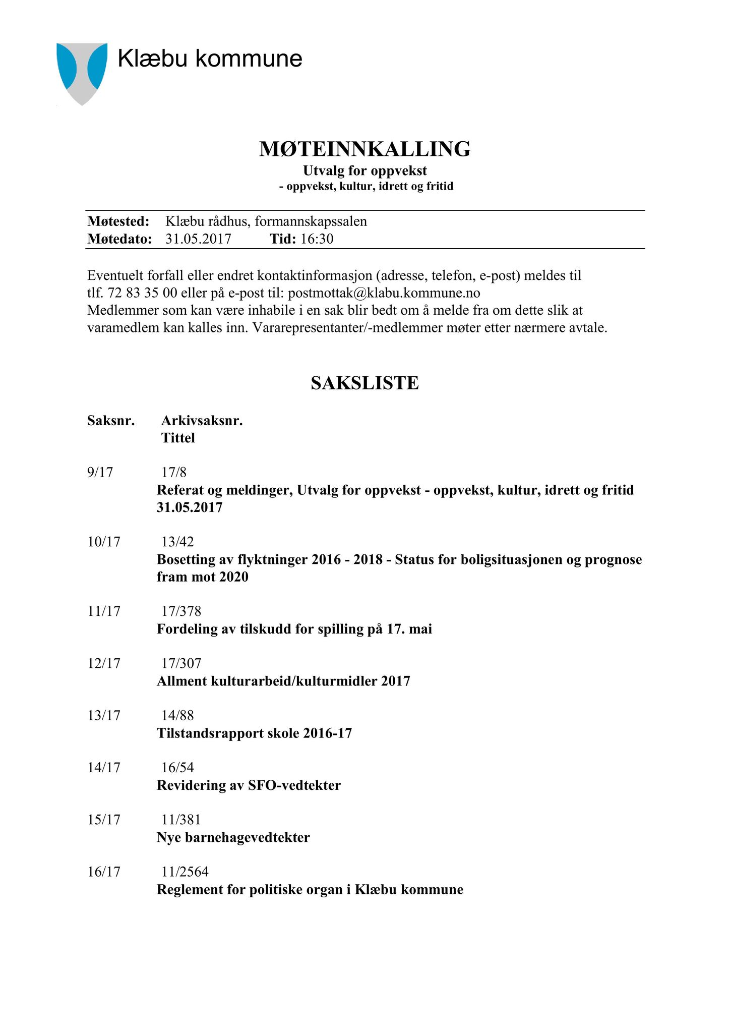 Klæbu Kommune, TRKO/KK/04-UO/L008: Utvalg for oppvekst - Møtedokumenter, 2017, s. 158