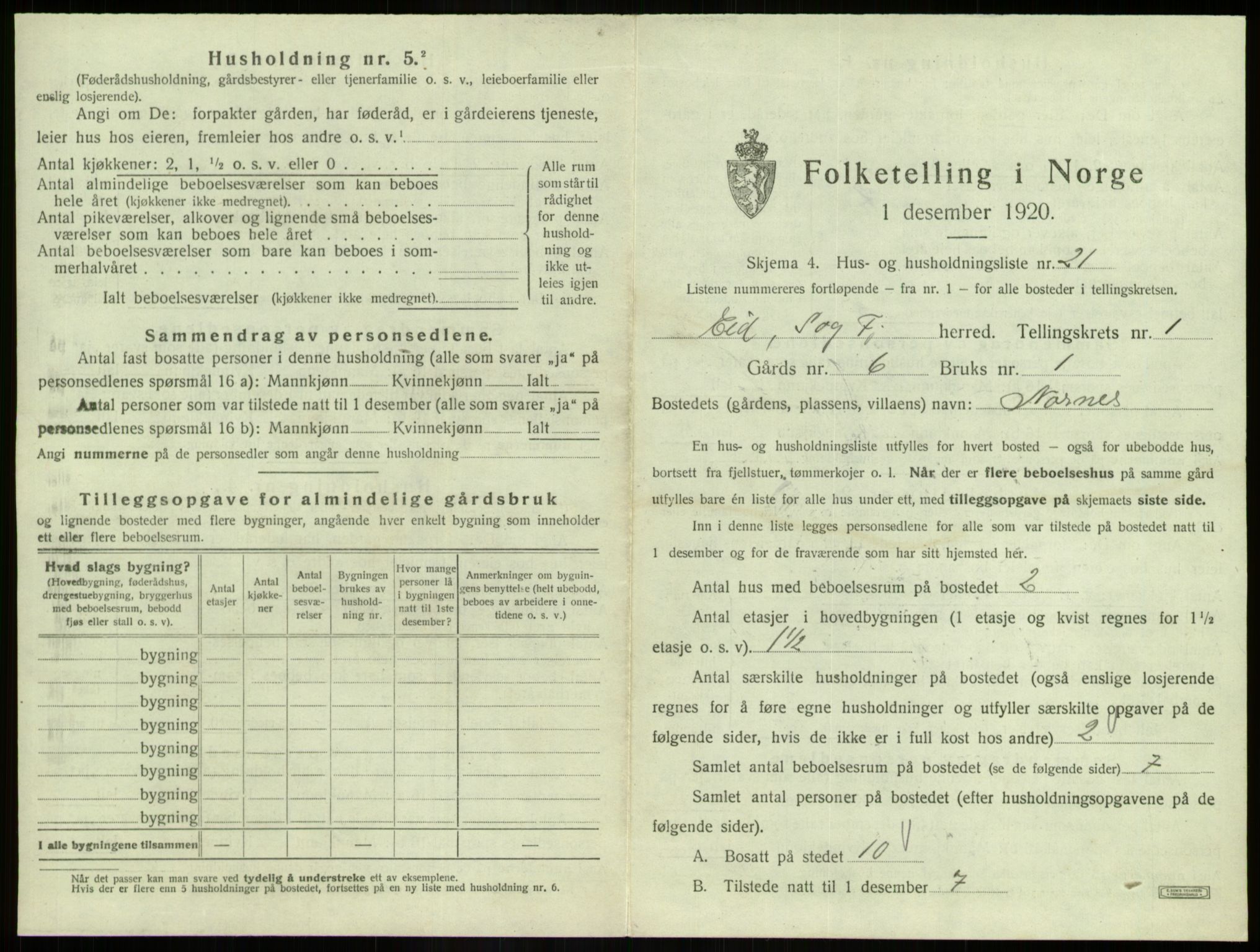 SAB, Folketelling 1920 for 1443 Eid herred, 1920, s. 87
