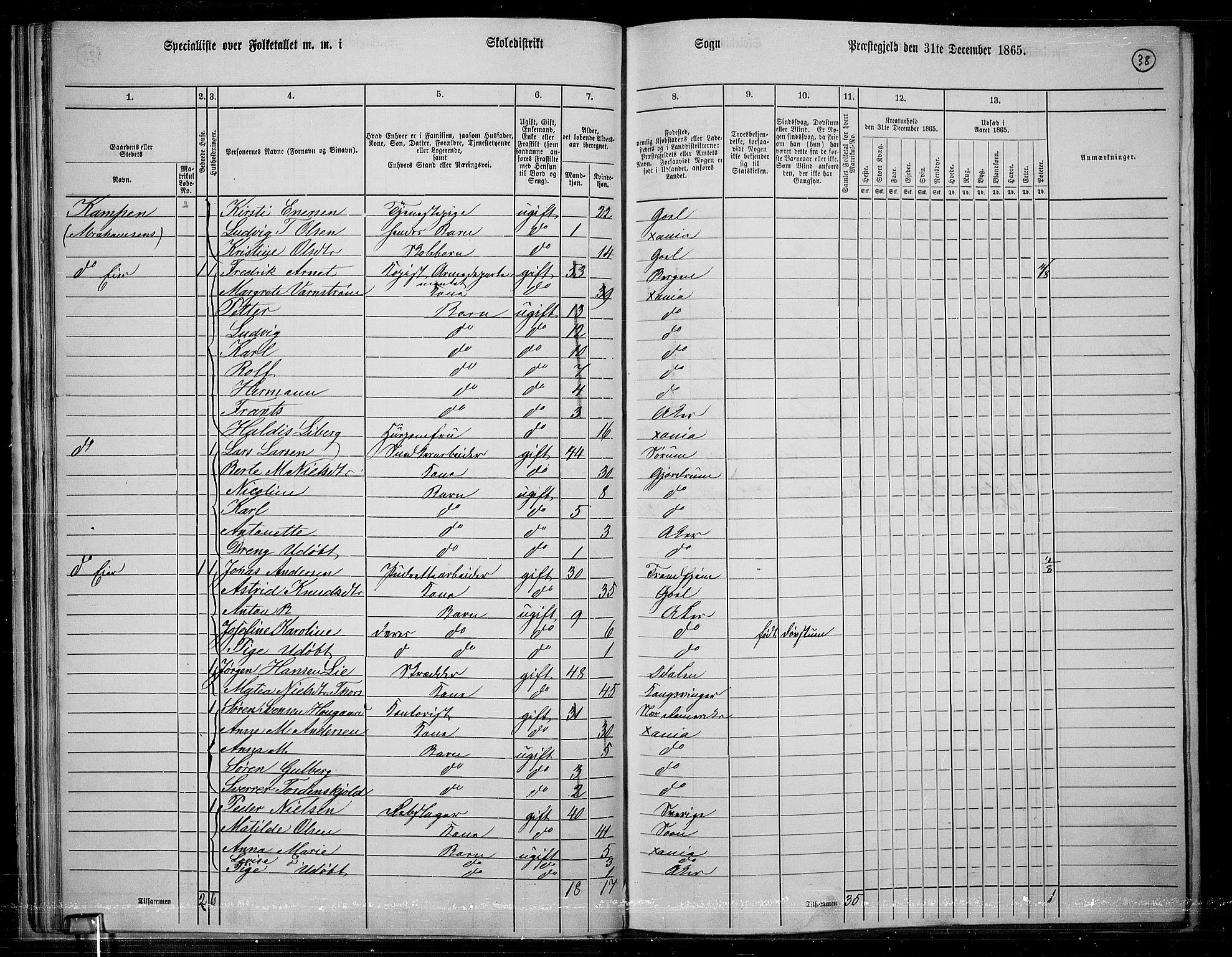 RA, Folketelling 1865 for 0218bP Østre Aker prestegjeld, 1865, s. 262