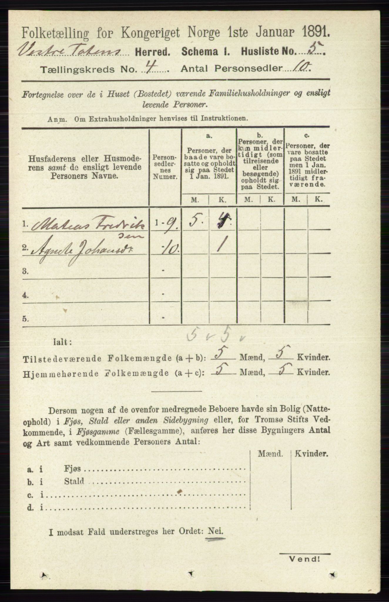 RA, Folketelling 1891 for 0529 Vestre Toten herred, 1891, s. 2639