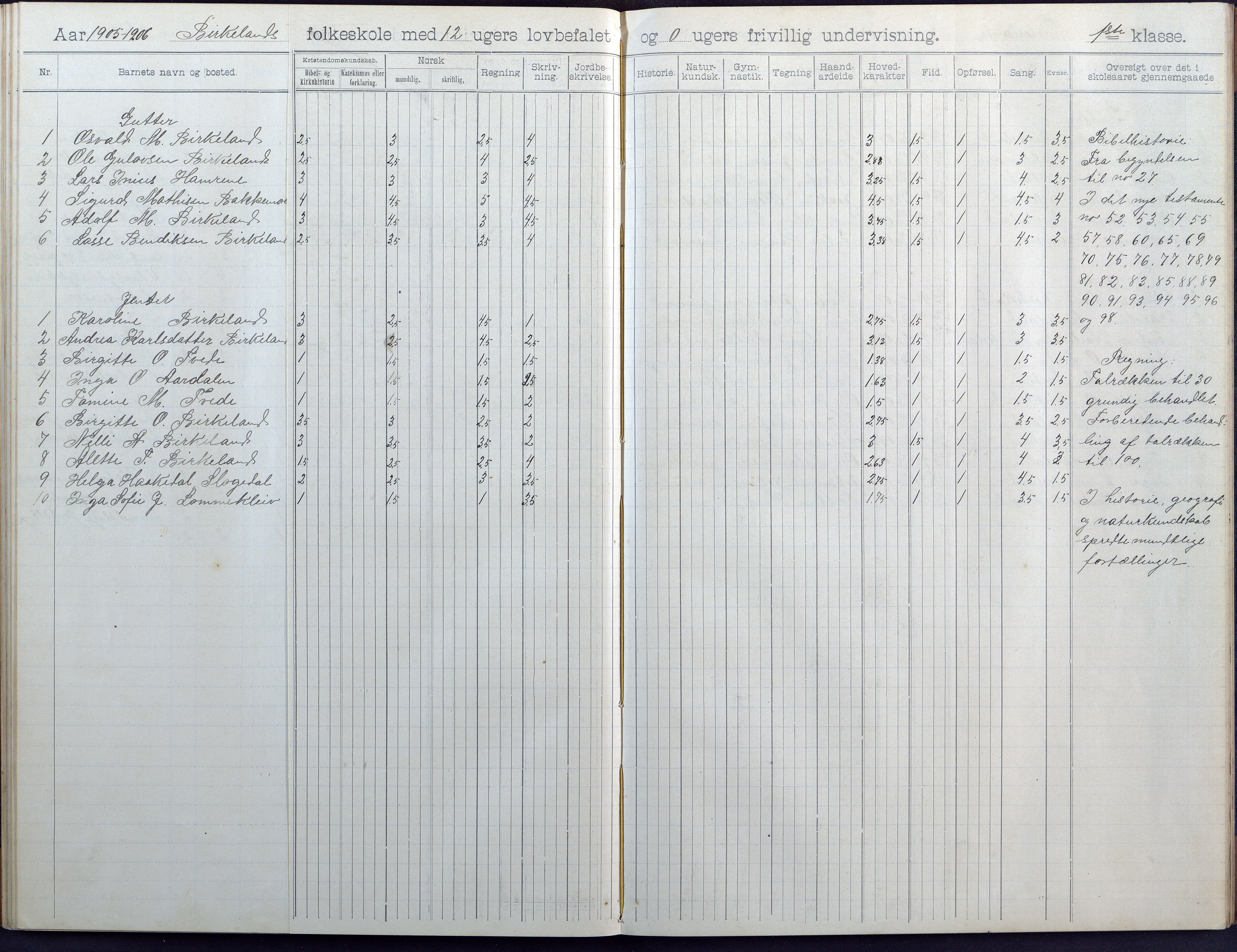 Birkenes kommune, Birkenes krets/Birkeland folkeskole frem til 1991, AAKS/KA0928-550a_91/F02/L0005: Skoleprotokoll, 1898-1911