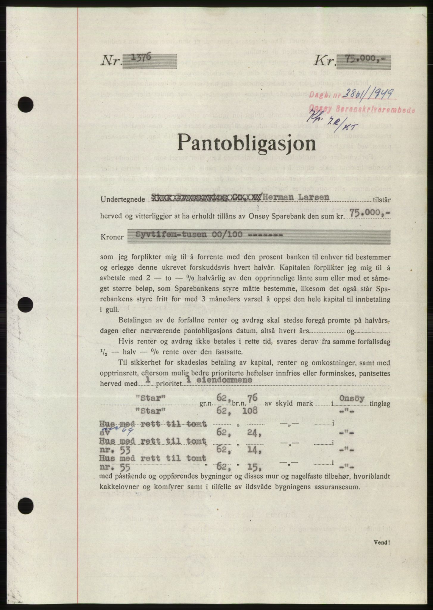 Onsøy sorenskriveri, SAO/A-10474/G/Ga/Gac/L0009: Pantebok nr. B 13-9, 1949-1950, Dagboknr: 3861/1949