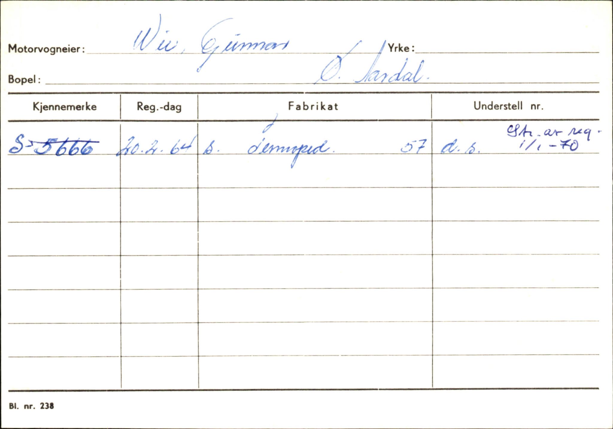 Statens vegvesen, Sogn og Fjordane vegkontor, SAB/A-5301/4/F/L0146: Registerkort Årdal R-Å samt diverse kort, 1945-1975, s. 1334