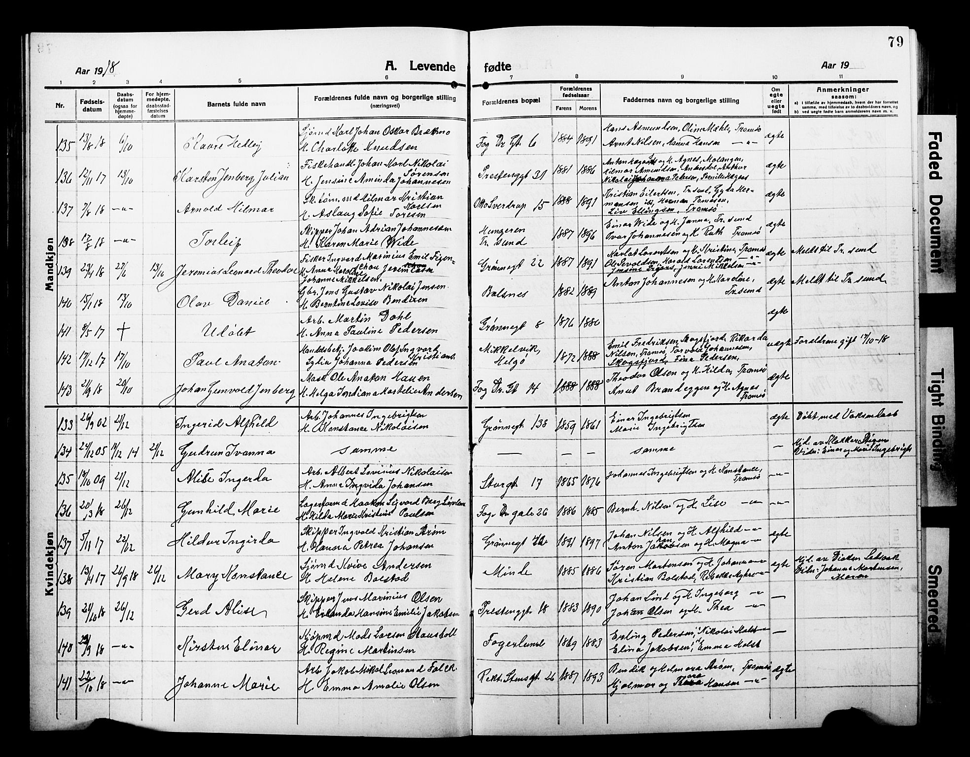 Tromsø sokneprestkontor/stiftsprosti/domprosti, AV/SATØ-S-1343/G/Gb/L0009klokker: Klokkerbok nr. 9, 1915-1925, s. 79