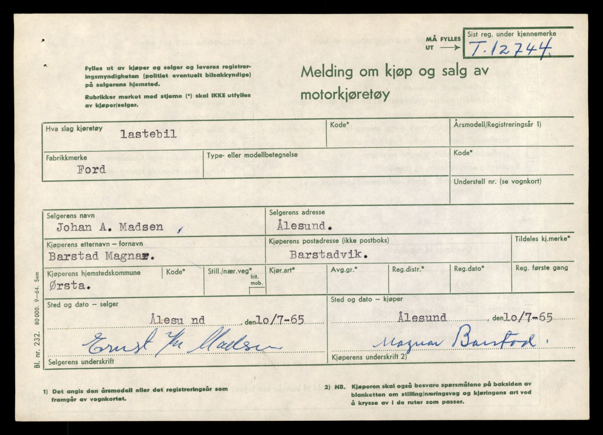 Møre og Romsdal vegkontor - Ålesund trafikkstasjon, AV/SAT-A-4099/F/Fe/L0035: Registreringskort for kjøretøy T 12653 - T 12829, 1927-1998, s. 1764