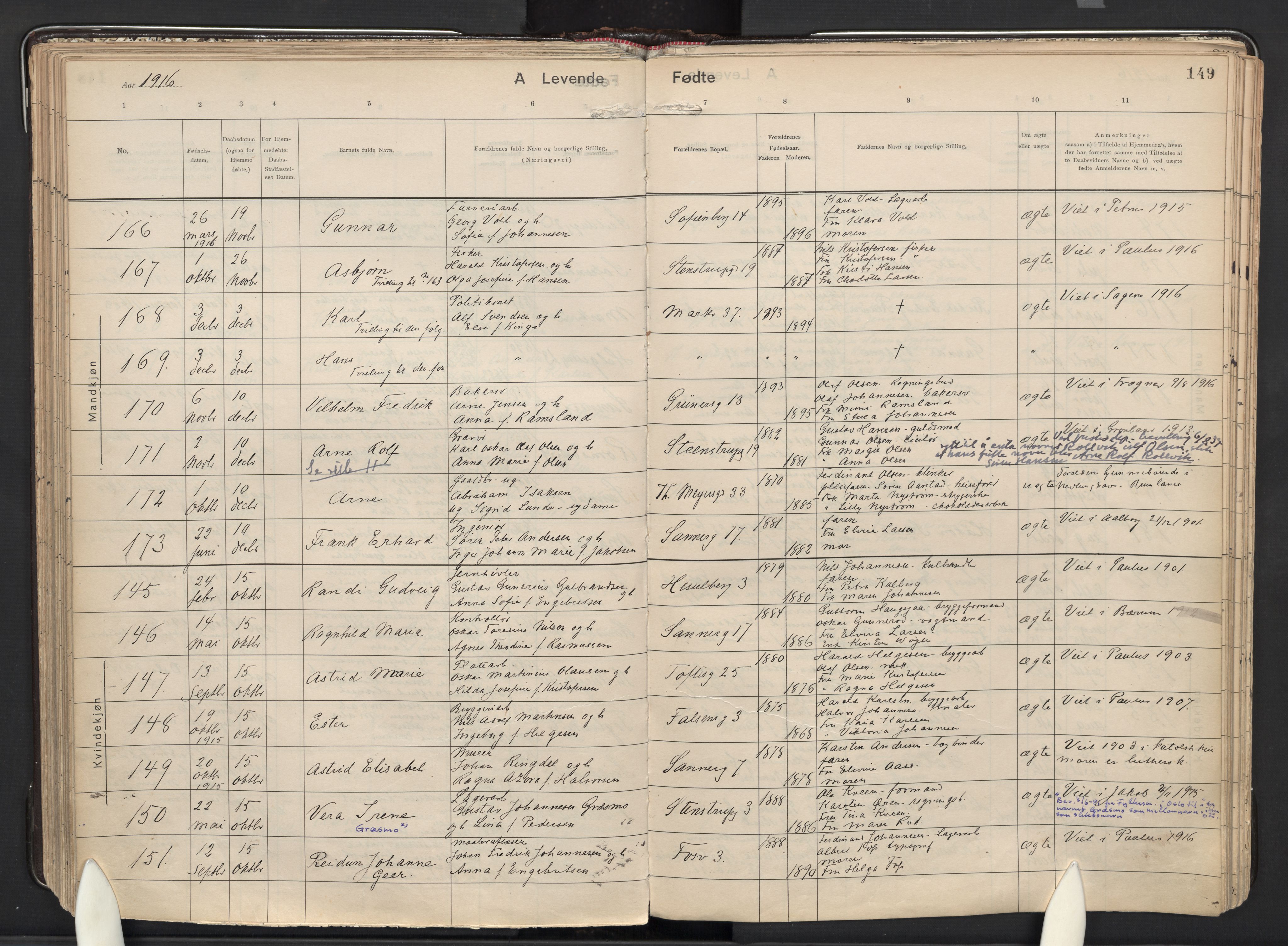 Paulus prestekontor Kirkebøker, AV/SAO-A-10871/F/Fa/L0021: Ministerialbok nr. 21, 1912-1922, s. 149