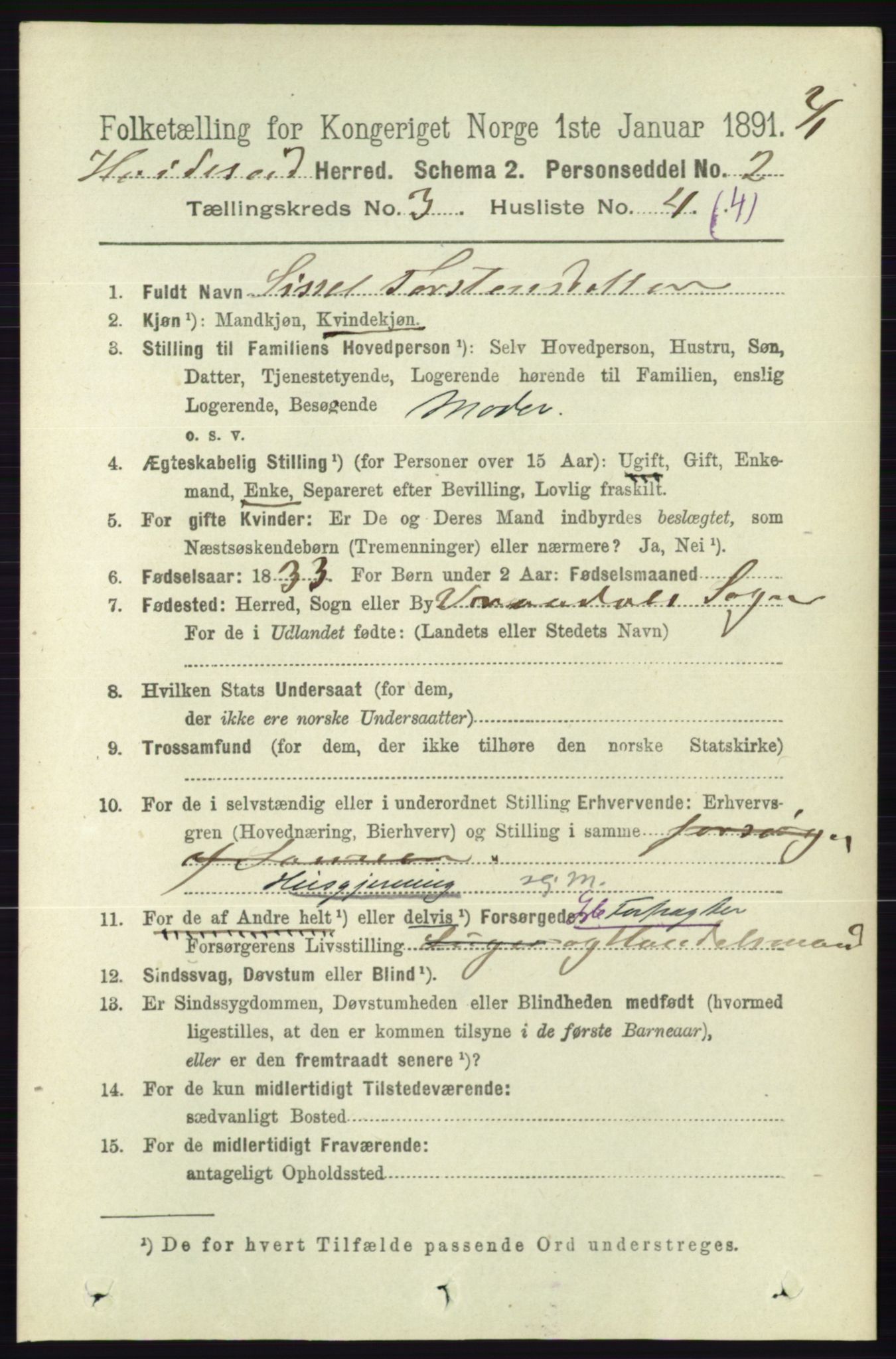RA, Folketelling 1891 for 0829 Kviteseid herred, 1891, s. 516