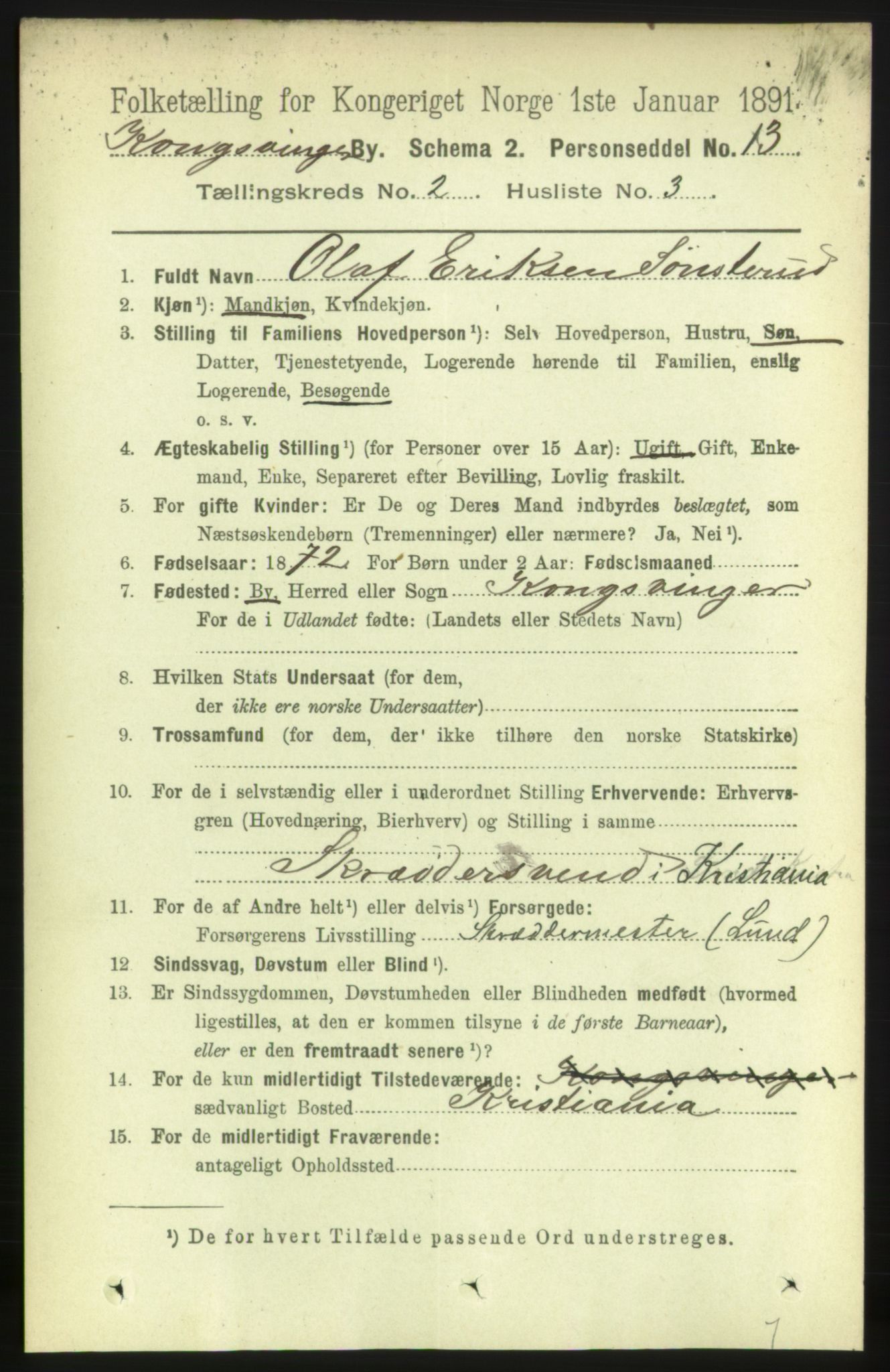 RA, Folketelling 1891 for 0402 Kongsvinger kjøpstad, 1891, s. 811