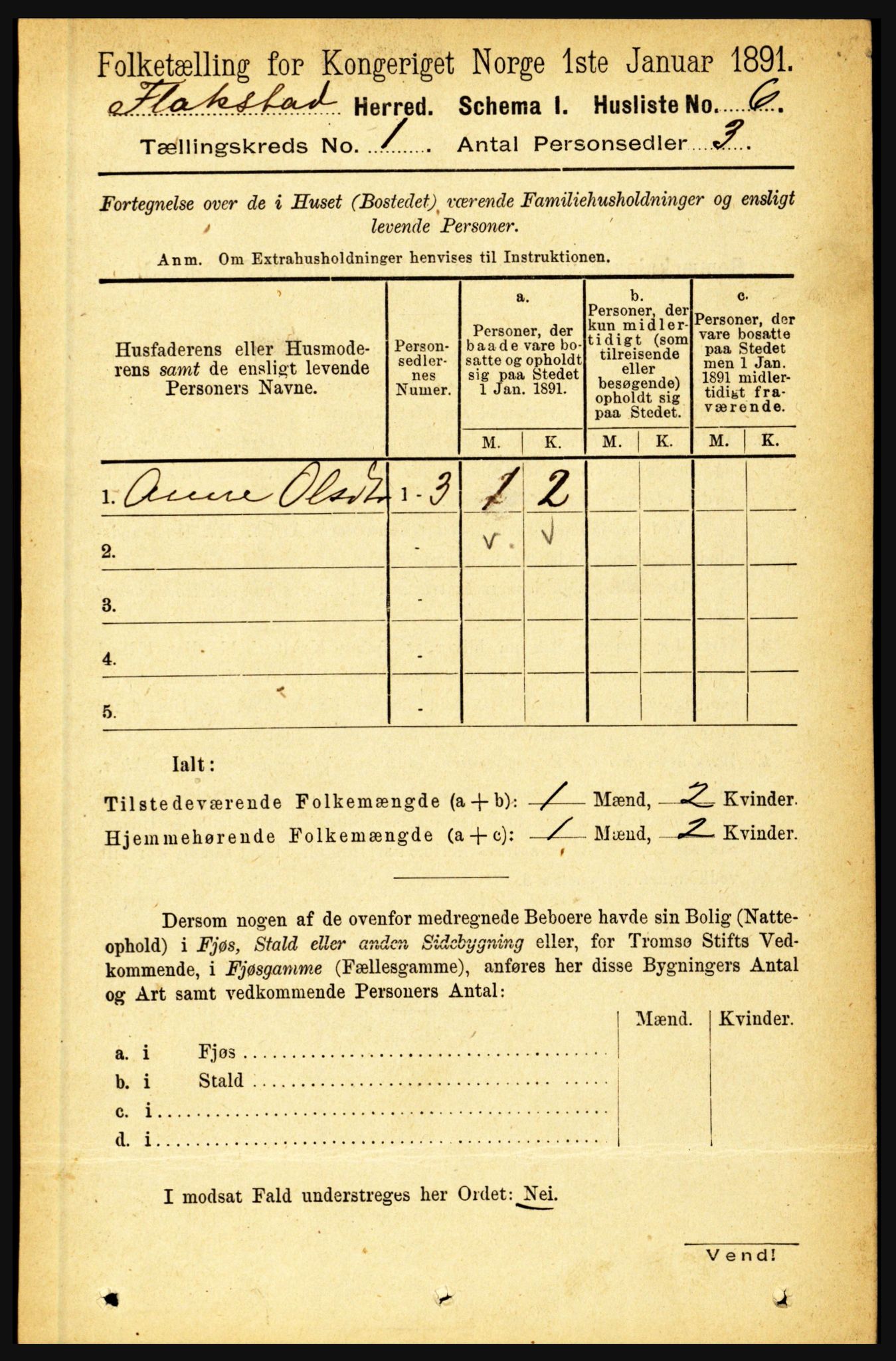 RA, Folketelling 1891 for 1859 Flakstad herred, 1891, s. 23