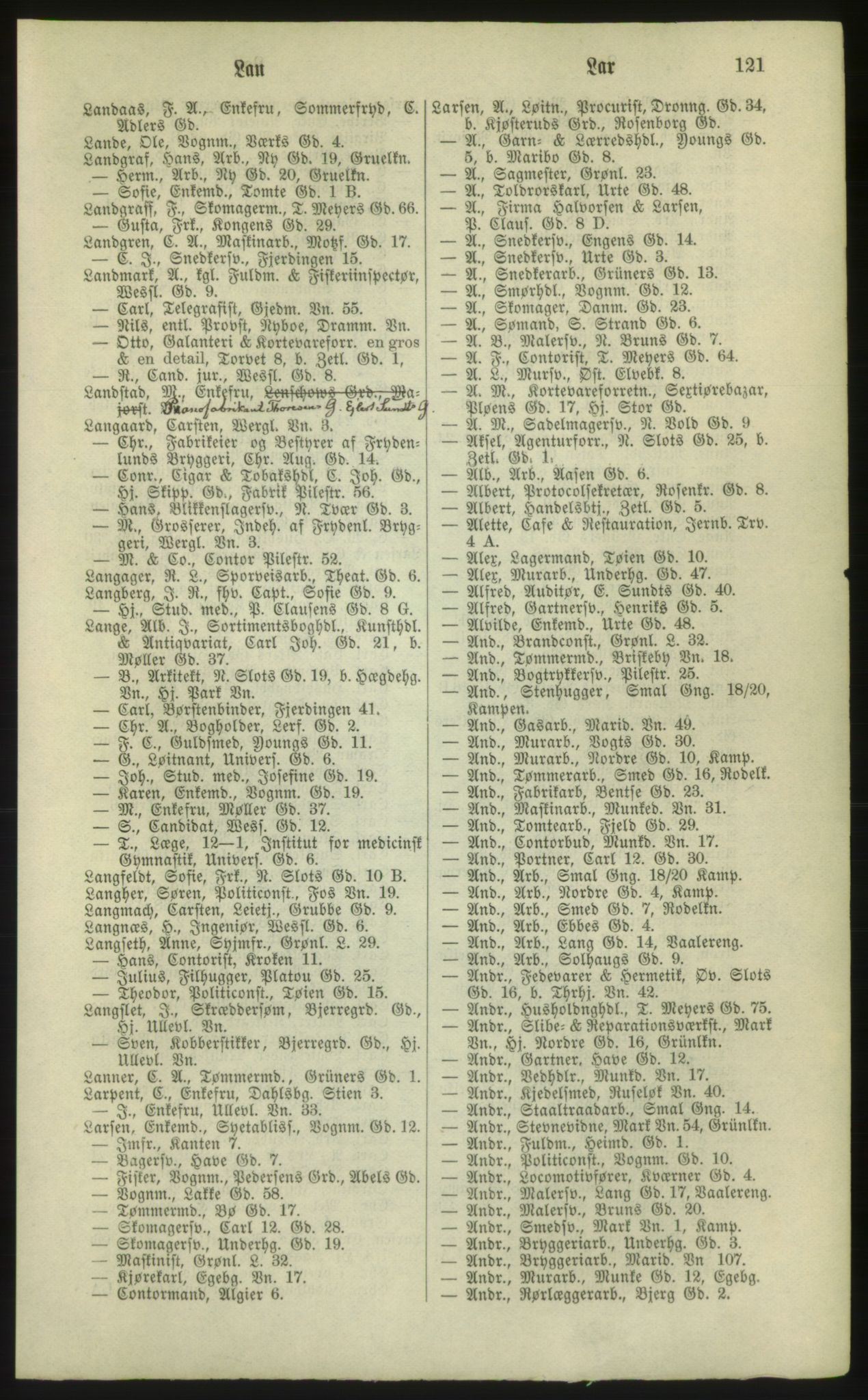 Kristiania/Oslo adressebok, PUBL/-, 1881, s. 121