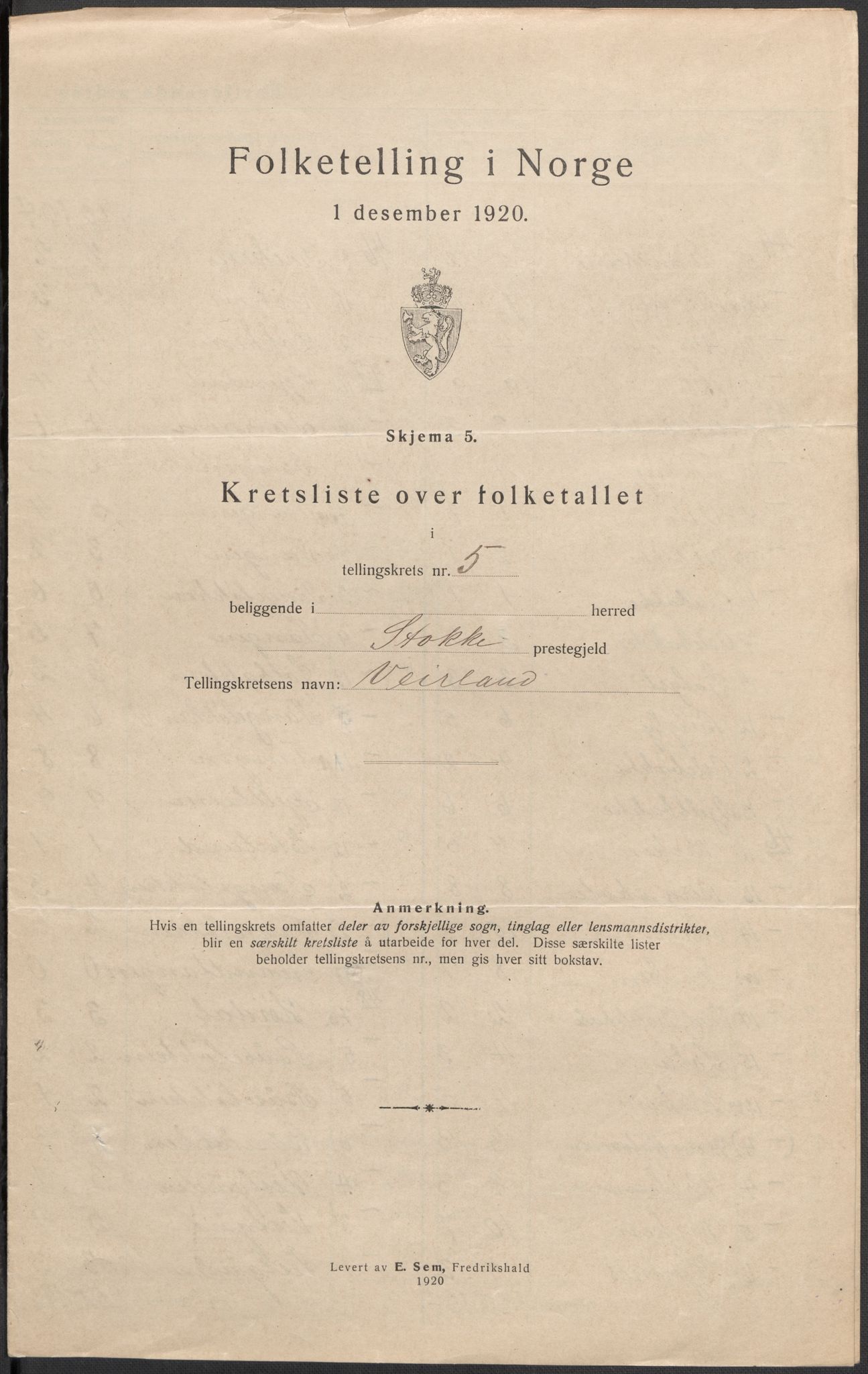 SAKO, Folketelling 1920 for 0720 Stokke herred, 1920, s. 24