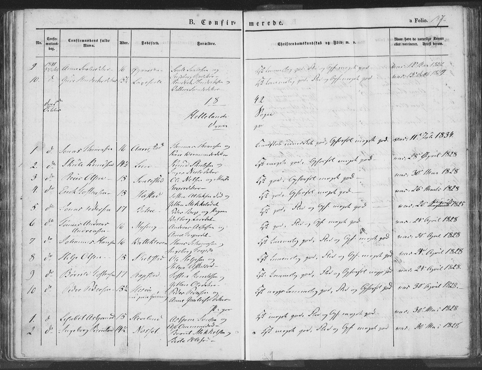 Helleland sokneprestkontor, SAST/A-101810: Ministerialbok nr. A 6.1, 1834-1863, s. 187