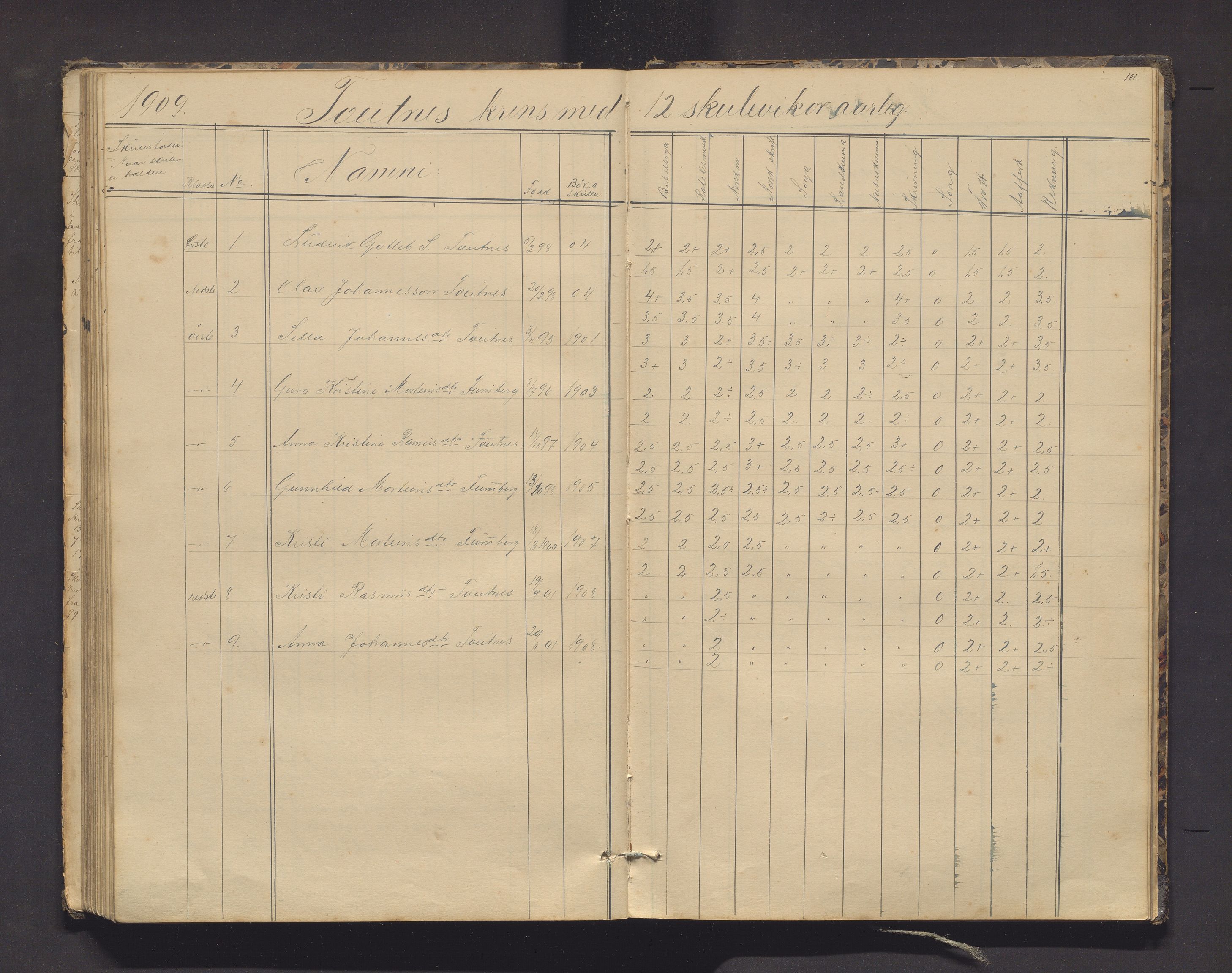 Kvinnherad kommune. Barneskulane, IKAH/1224-231/F/Fd/L0006: Skuleprotokoll for Ænes, Fureberg og Tveitnes, Bondhusbygden og Austrepollen krinsar, 1877-1916, s. 101