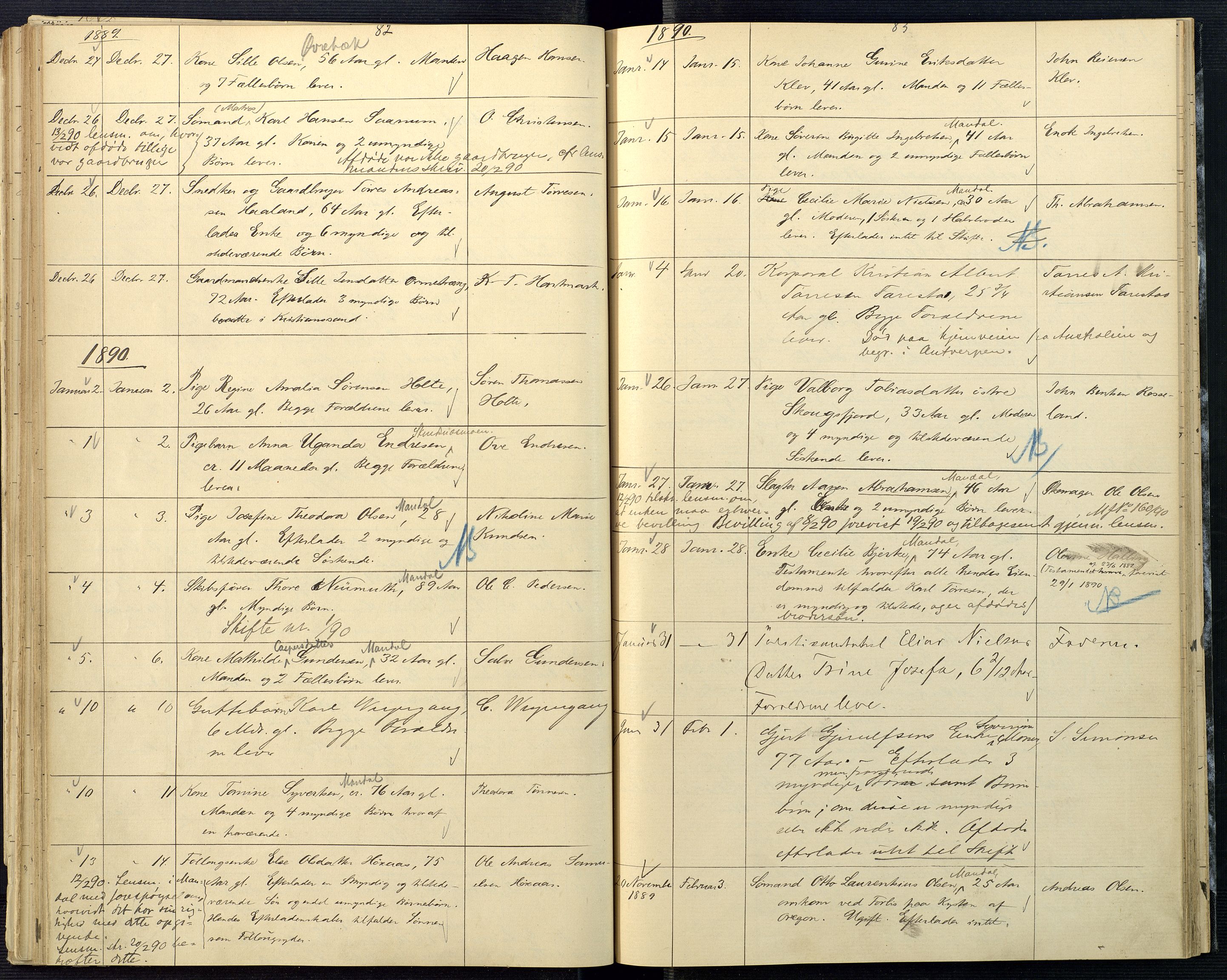 Mandal sorenskriveri, AV/SAK-1221-0005/001/H/Ha/L0004: Dødsfall Mandal prestegjeld nr 3, 1883-1894