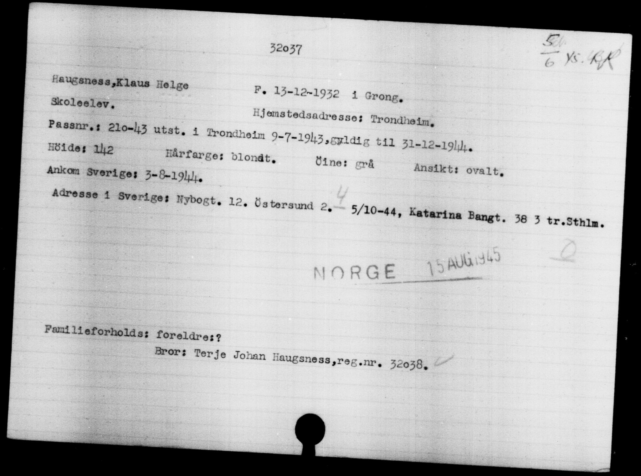 Den Kgl. Norske Legasjons Flyktningskontor, AV/RA-S-6753/V/Va/L0013: Kjesäterkartoteket.  Flyktningenr. 31500-34731, 1940-1945, s. 590