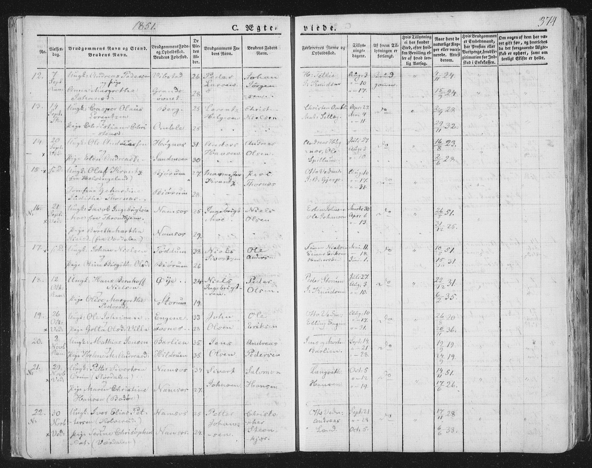 Ministerialprotokoller, klokkerbøker og fødselsregistre - Nord-Trøndelag, AV/SAT-A-1458/764/L0552: Ministerialbok nr. 764A07b, 1824-1865, s. 374