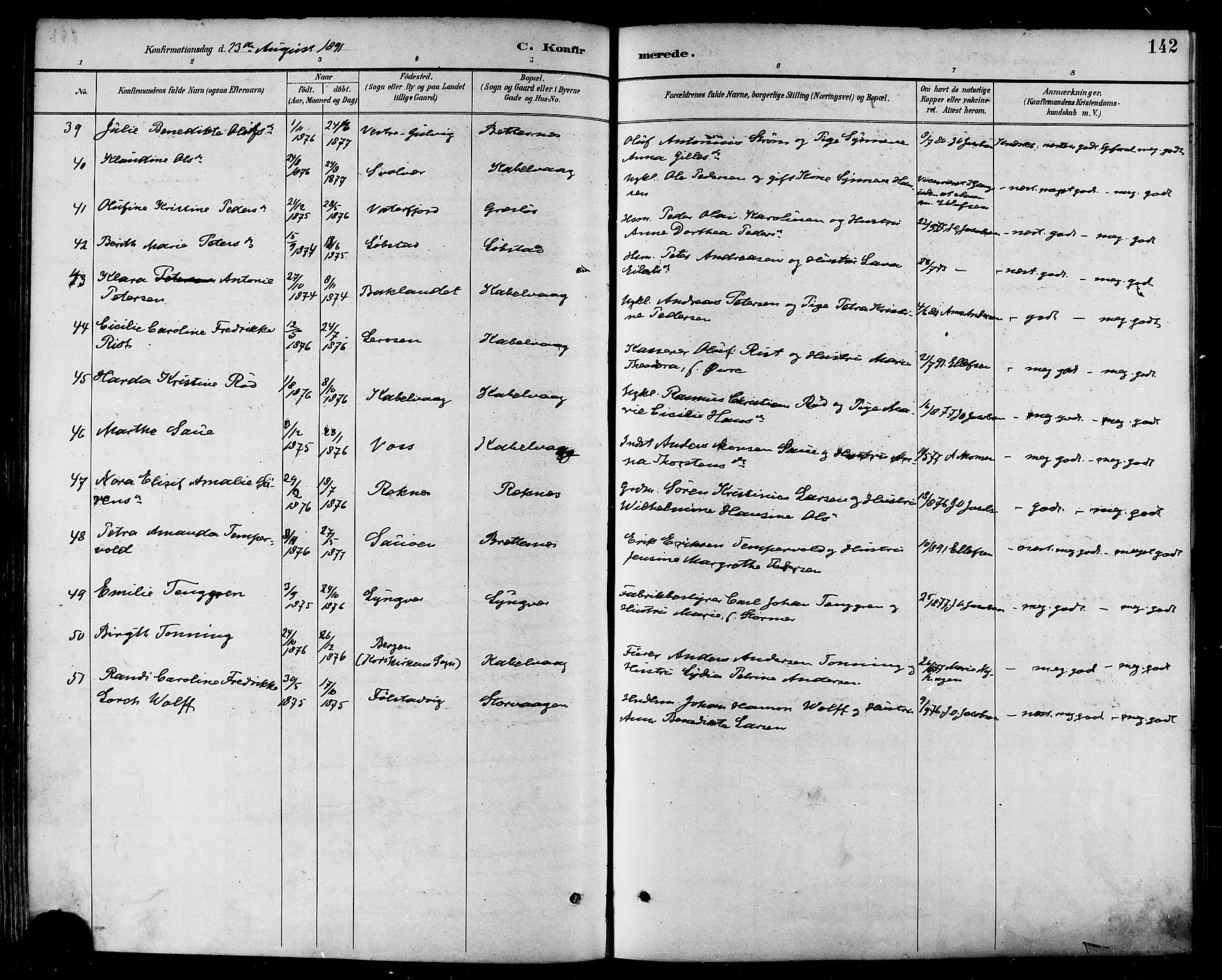 Ministerialprotokoller, klokkerbøker og fødselsregistre - Nordland, AV/SAT-A-1459/874/L1060: Ministerialbok nr. 874A04, 1890-1899, s. 142