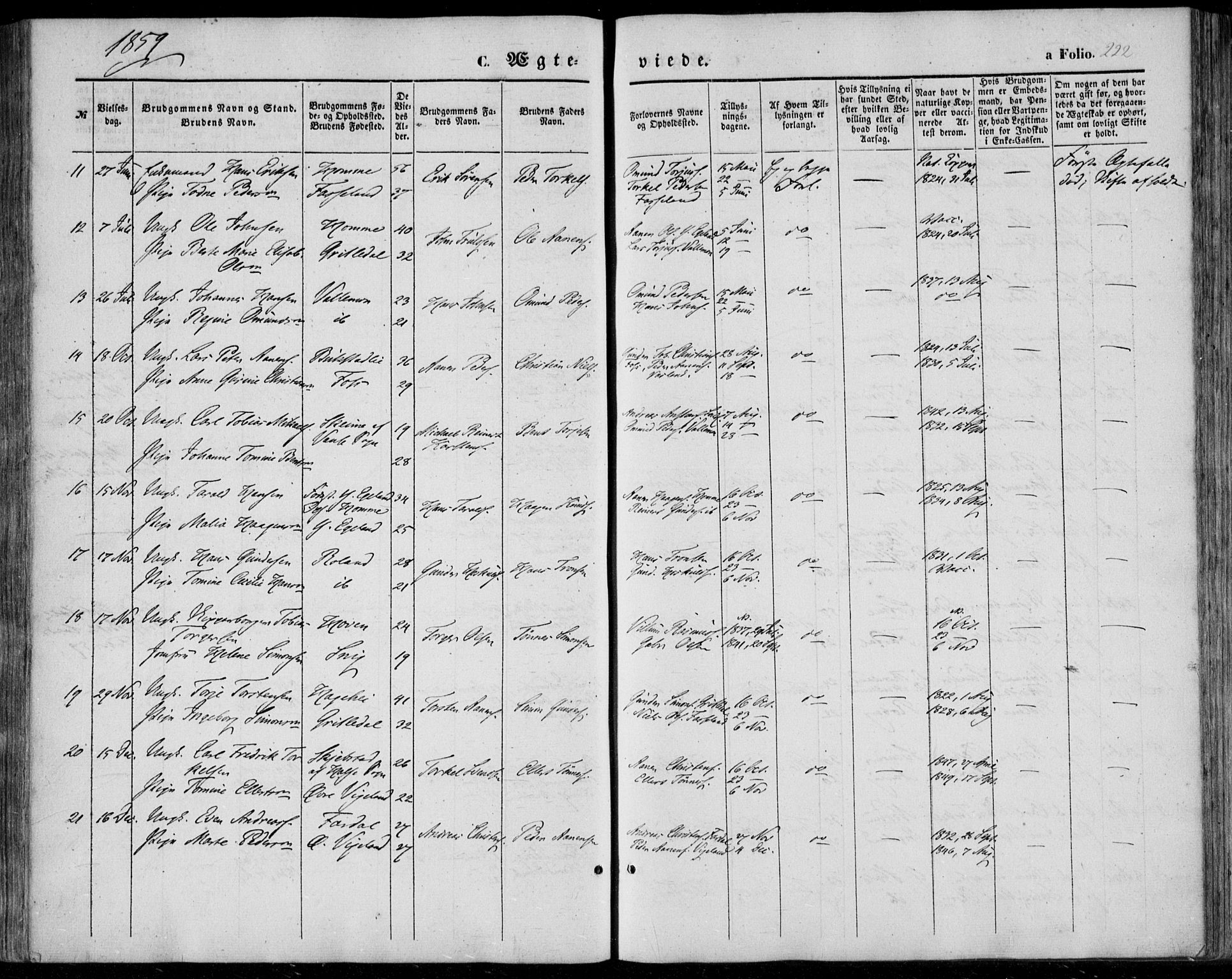 Sør-Audnedal sokneprestkontor, SAK/1111-0039/F/Fa/Fab/L0007: Ministerialbok nr. A 7, 1855-1876, s. 222