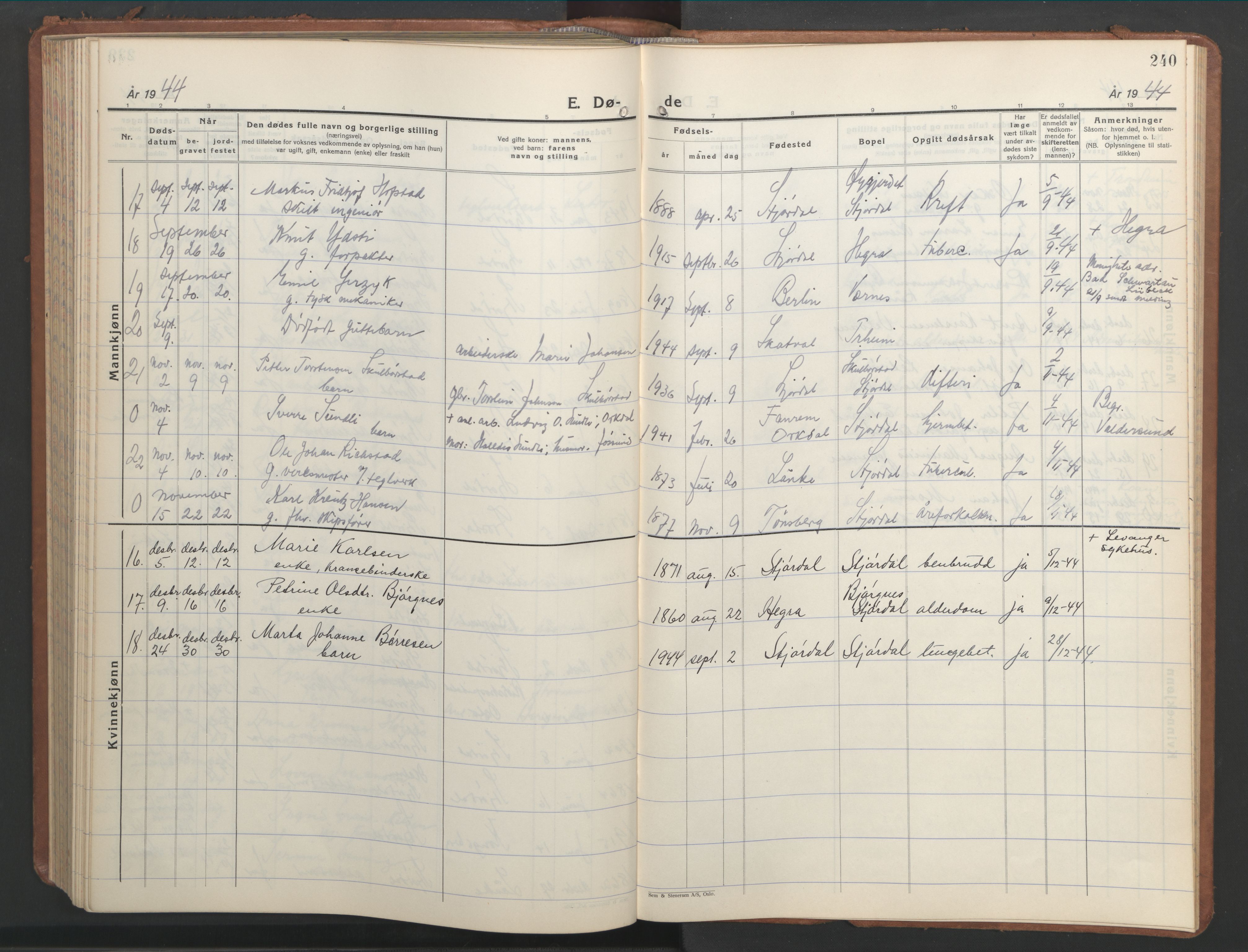 Ministerialprotokoller, klokkerbøker og fødselsregistre - Nord-Trøndelag, SAT/A-1458/709/L0089: Klokkerbok nr. 709C03, 1935-1948, s. 240