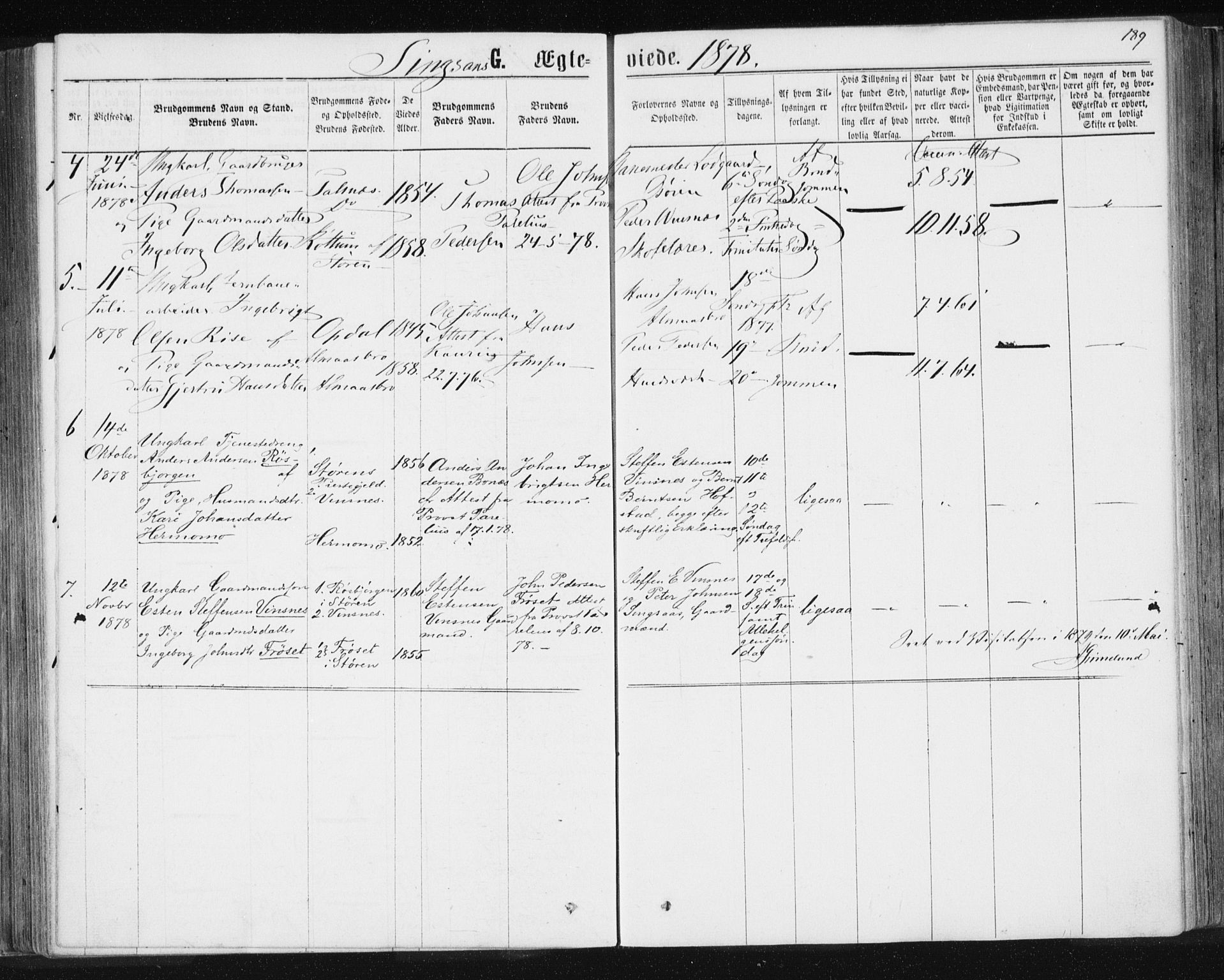 Ministerialprotokoller, klokkerbøker og fødselsregistre - Sør-Trøndelag, AV/SAT-A-1456/685/L0970: Ministerialbok nr. 685A08 /2, 1870-1878, s. 189