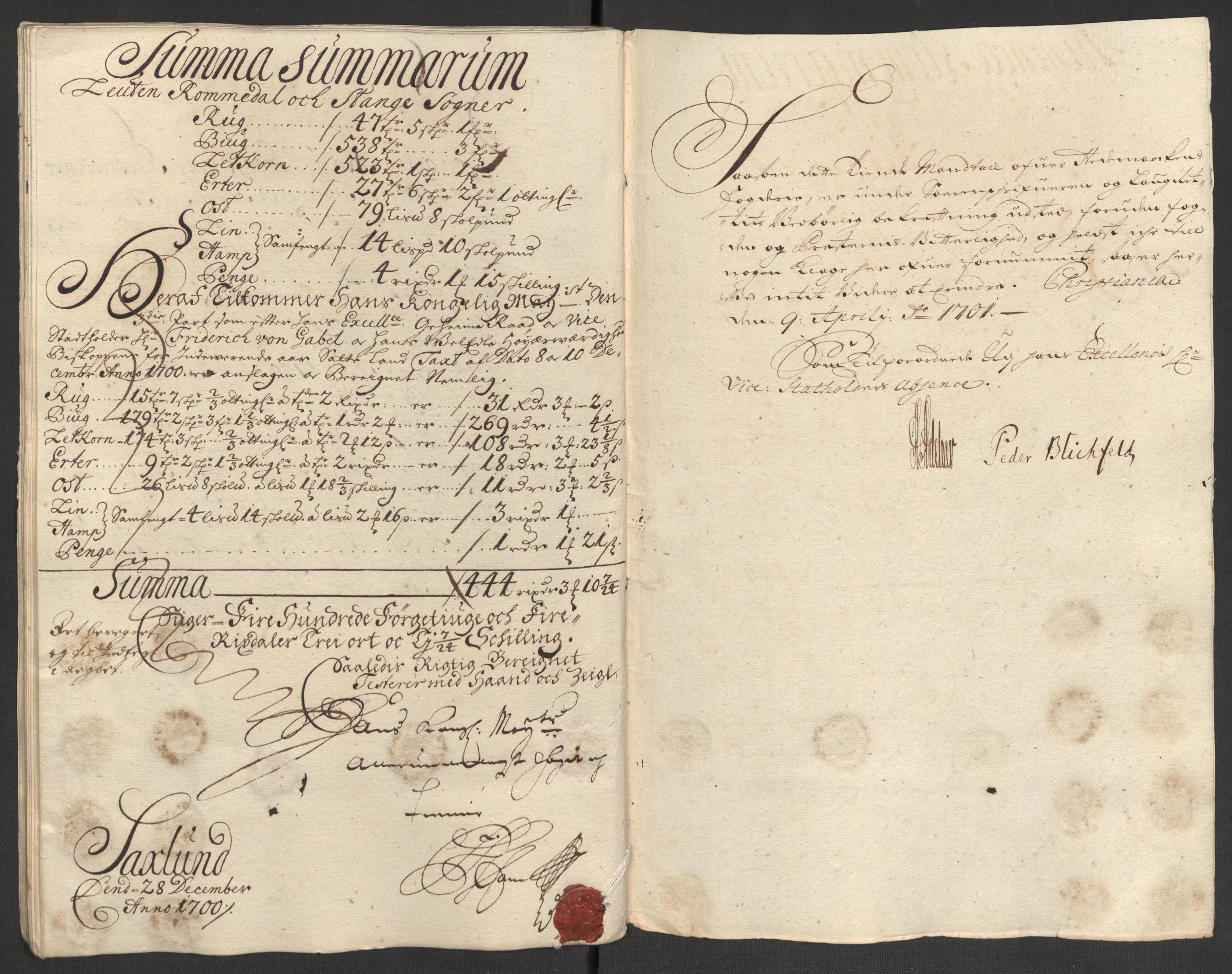 Rentekammeret inntil 1814, Reviderte regnskaper, Fogderegnskap, AV/RA-EA-4092/R16/L1039: Fogderegnskap Hedmark, 1700, s. 66