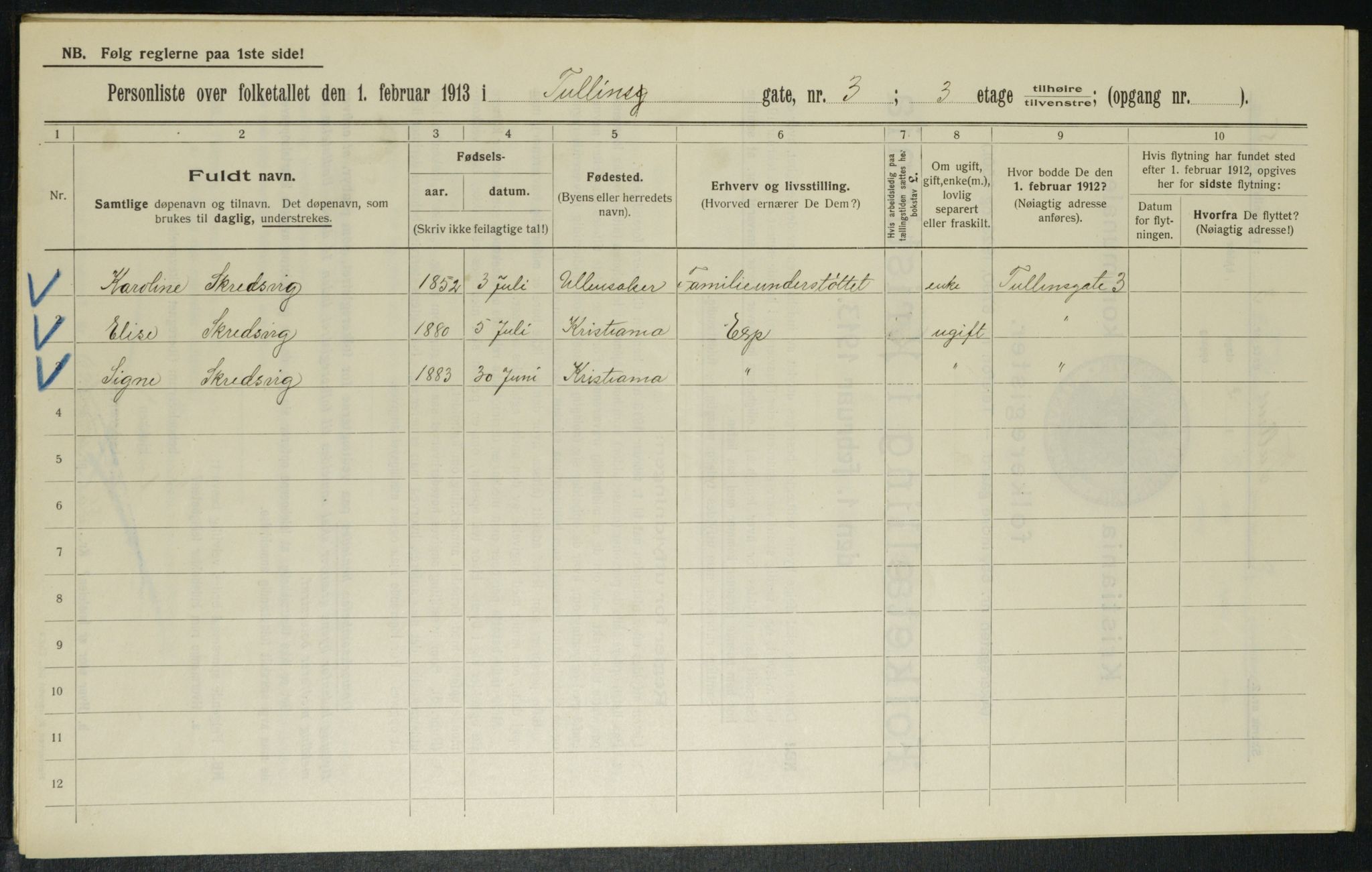 OBA, Kommunal folketelling 1.2.1913 for Kristiania, 1913, s. 117348