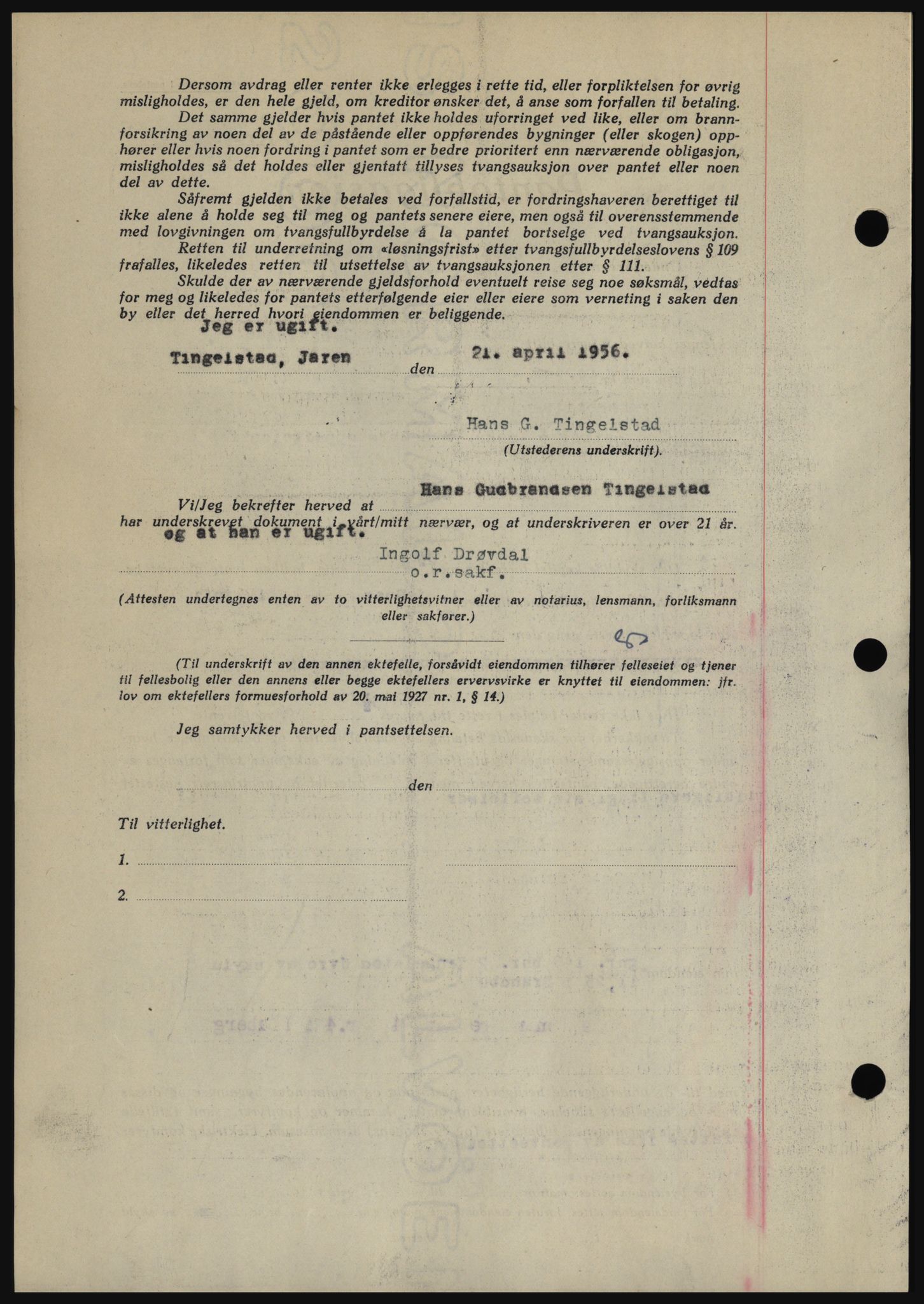 Hadeland og Land tingrett, SAH/TING-010/H/Hb/Hbc/L0034: Pantebok nr. B34, 1956-1956, Dagboknr: 1266/1956