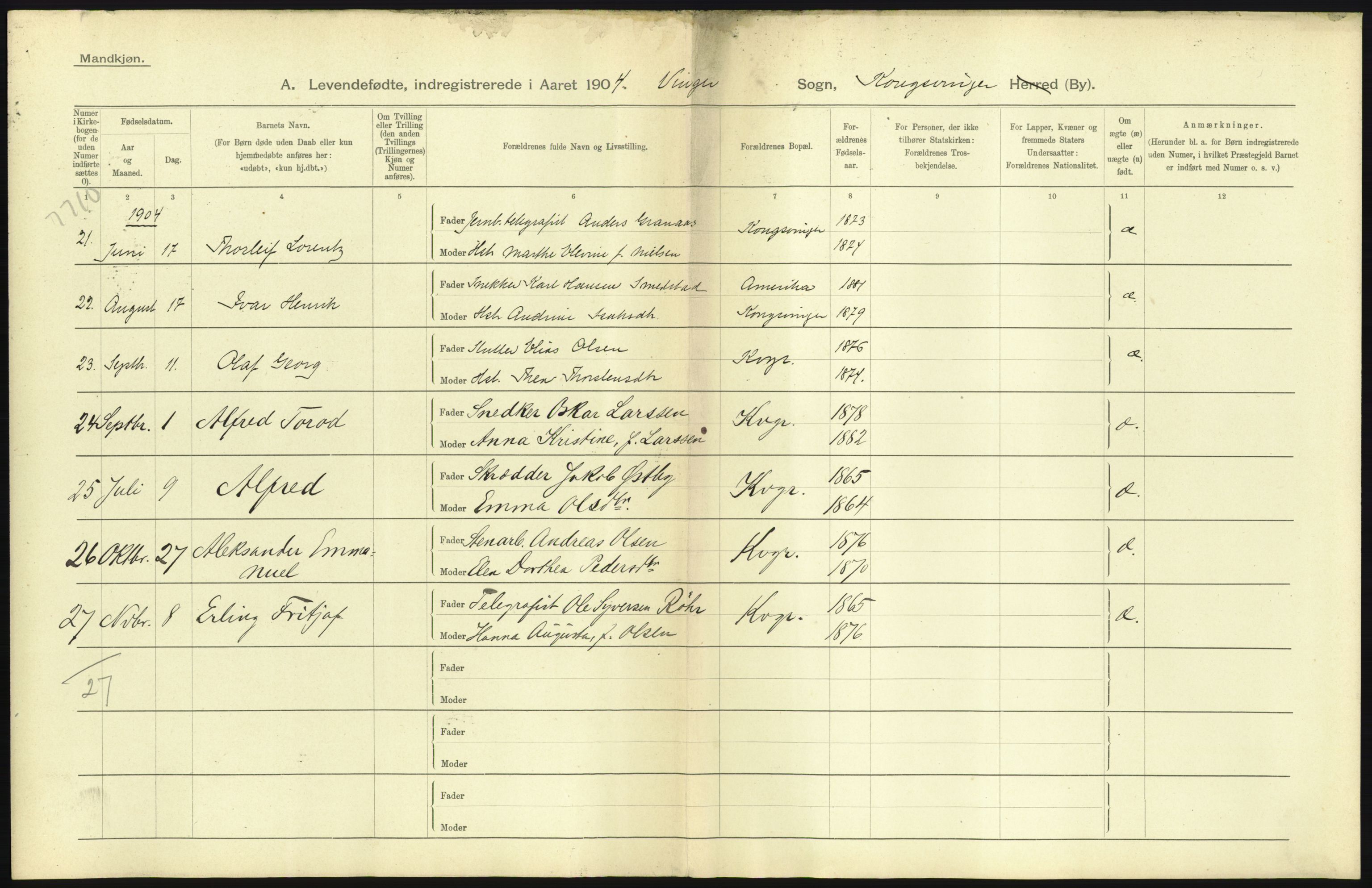 Statistisk sentralbyrå, Sosiodemografiske emner, Befolkning, AV/RA-S-2228/D/Df/Dfa/Dfab/L0005: Hedemarkens amt: Fødte, gifte, døde, 1904, s. 7