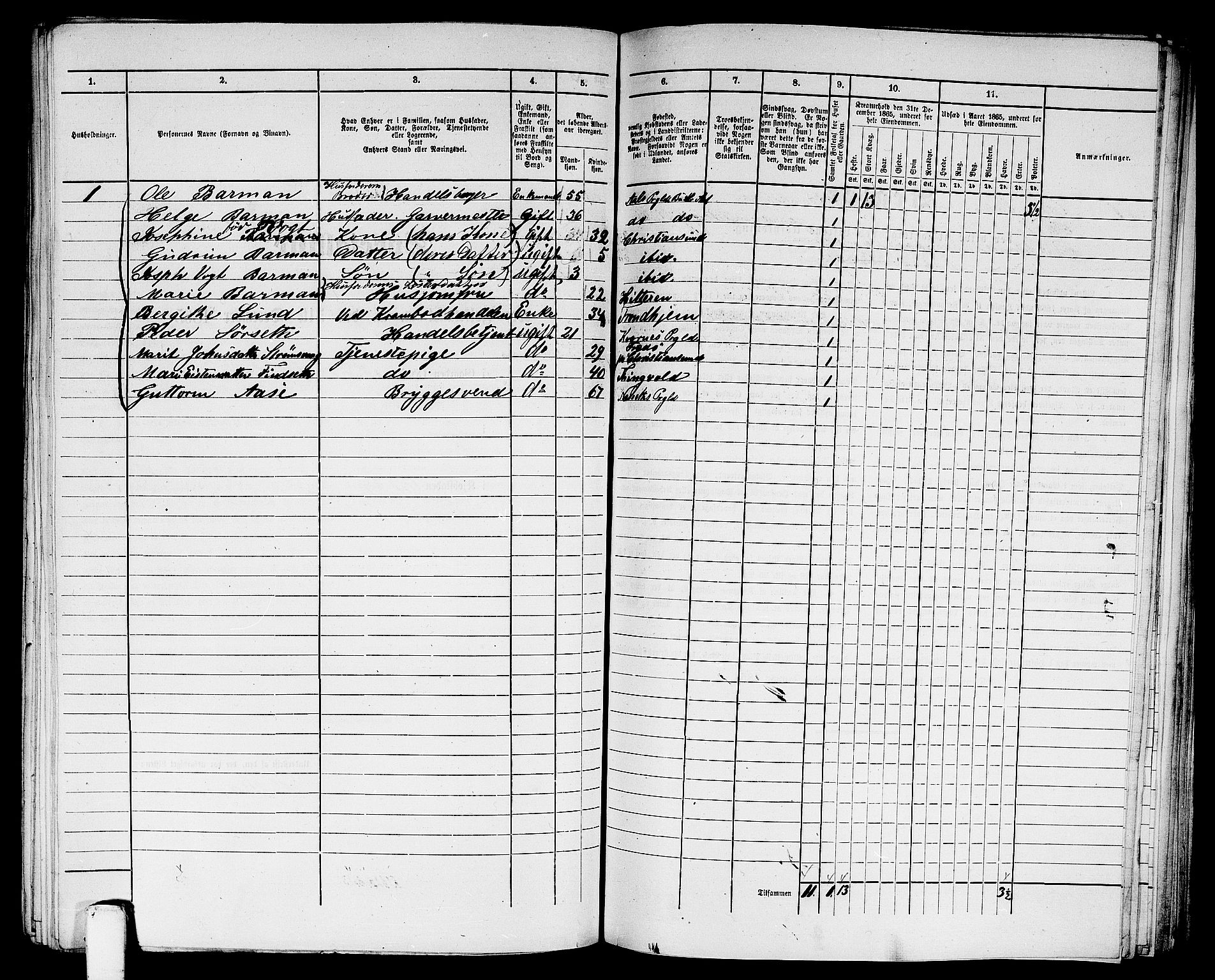 RA, Folketelling 1865 for 1503B Kristiansund prestegjeld, Kristiansund kjøpstad, 1865, s. 820