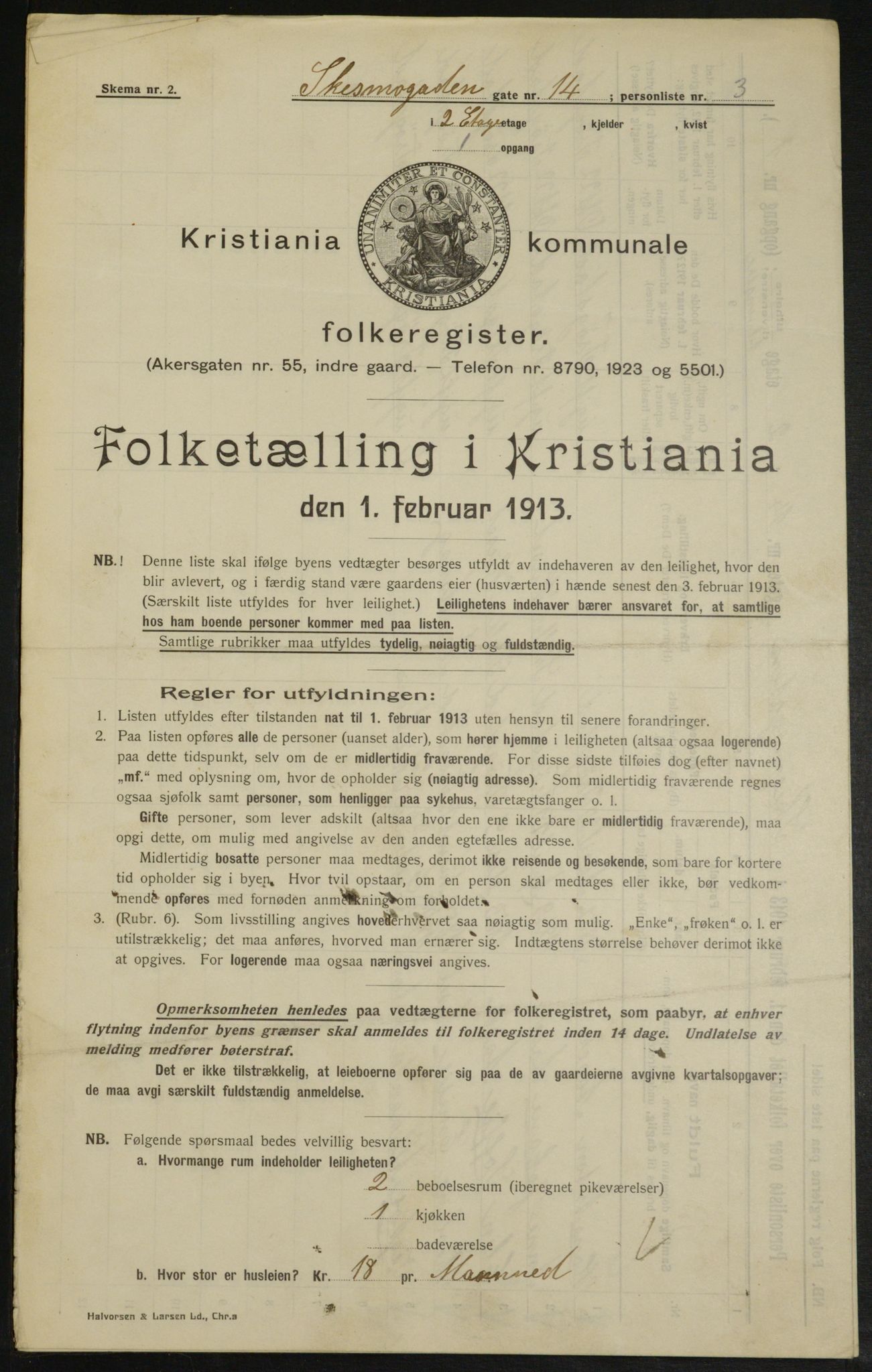 OBA, Kommunal folketelling 1.2.1913 for Kristiania, 1913, s. 95450