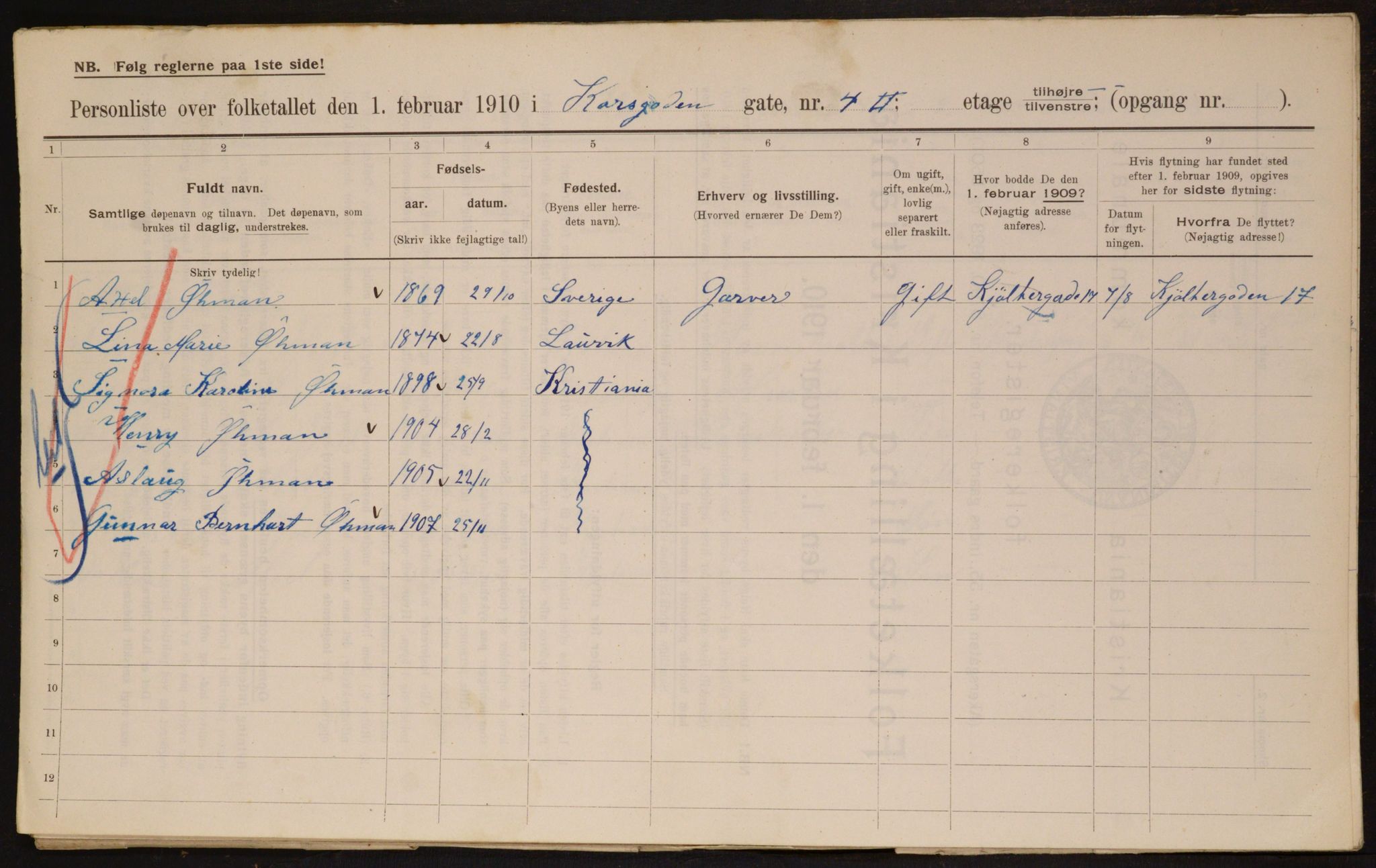 OBA, Kommunal folketelling 1.2.1910 for Kristiania, 1910, s. 51901