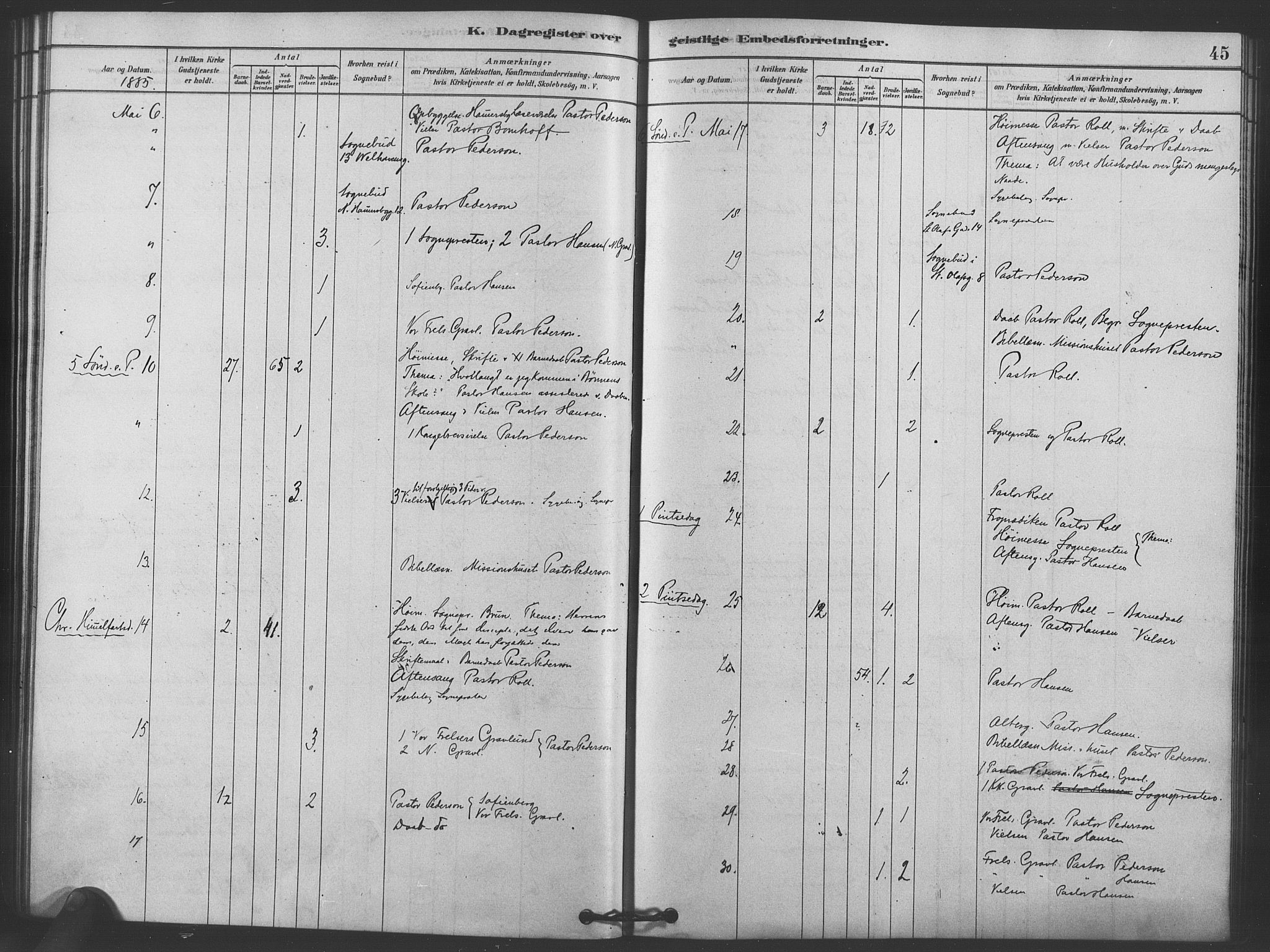 Trefoldighet prestekontor Kirkebøker, AV/SAO-A-10882/I/Ia/L0002: Dagsregister nr. 2, 1878-1890, s. 45